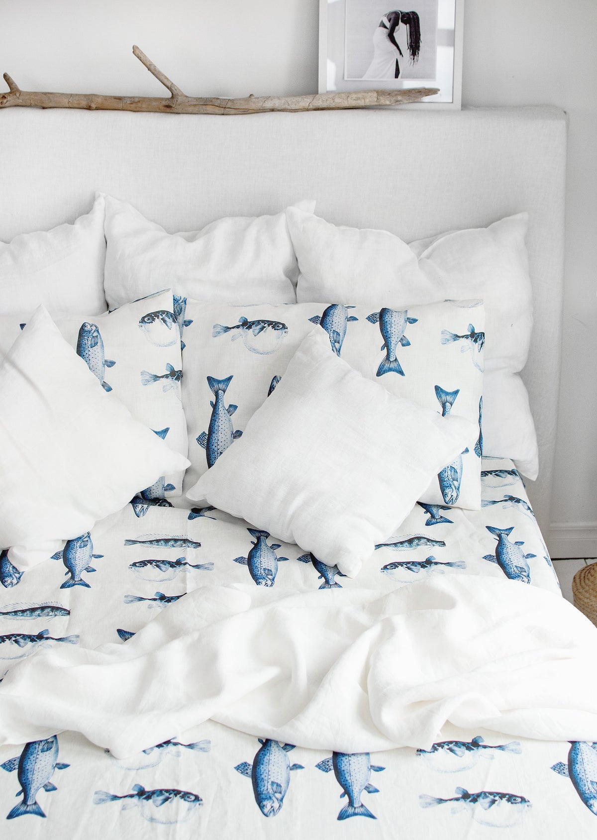 Linen Fitted Sheet in Fisherman pattern