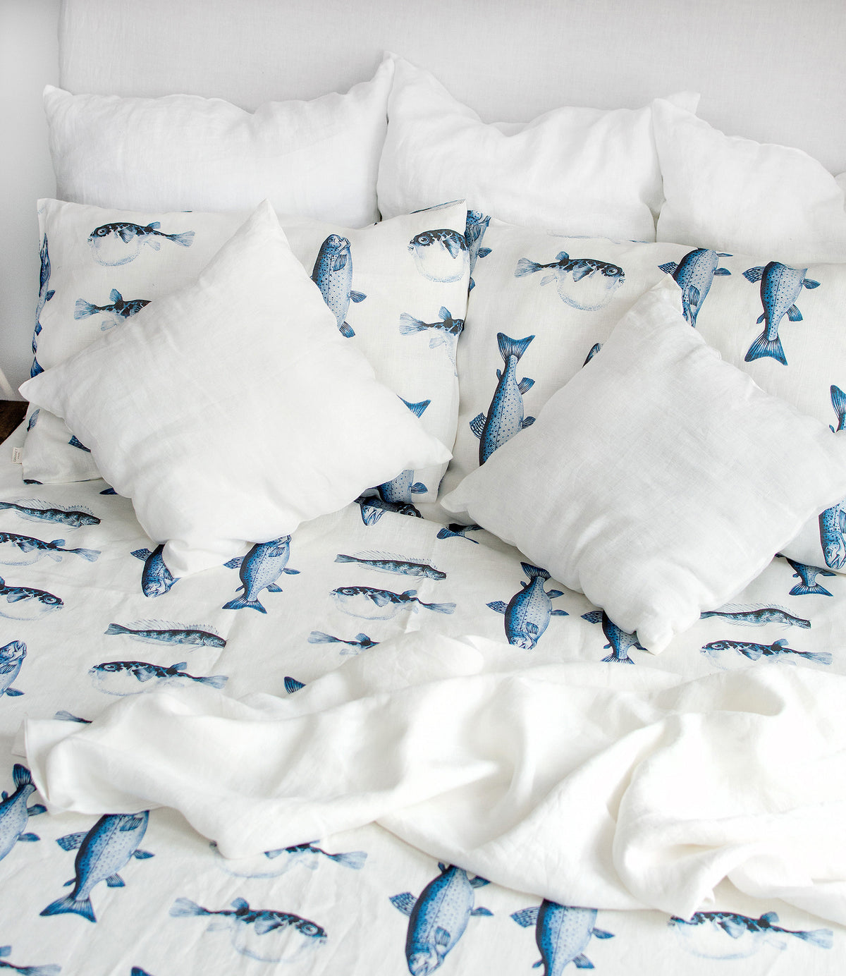 Linen Fitted Sheet in Fisherman pattern