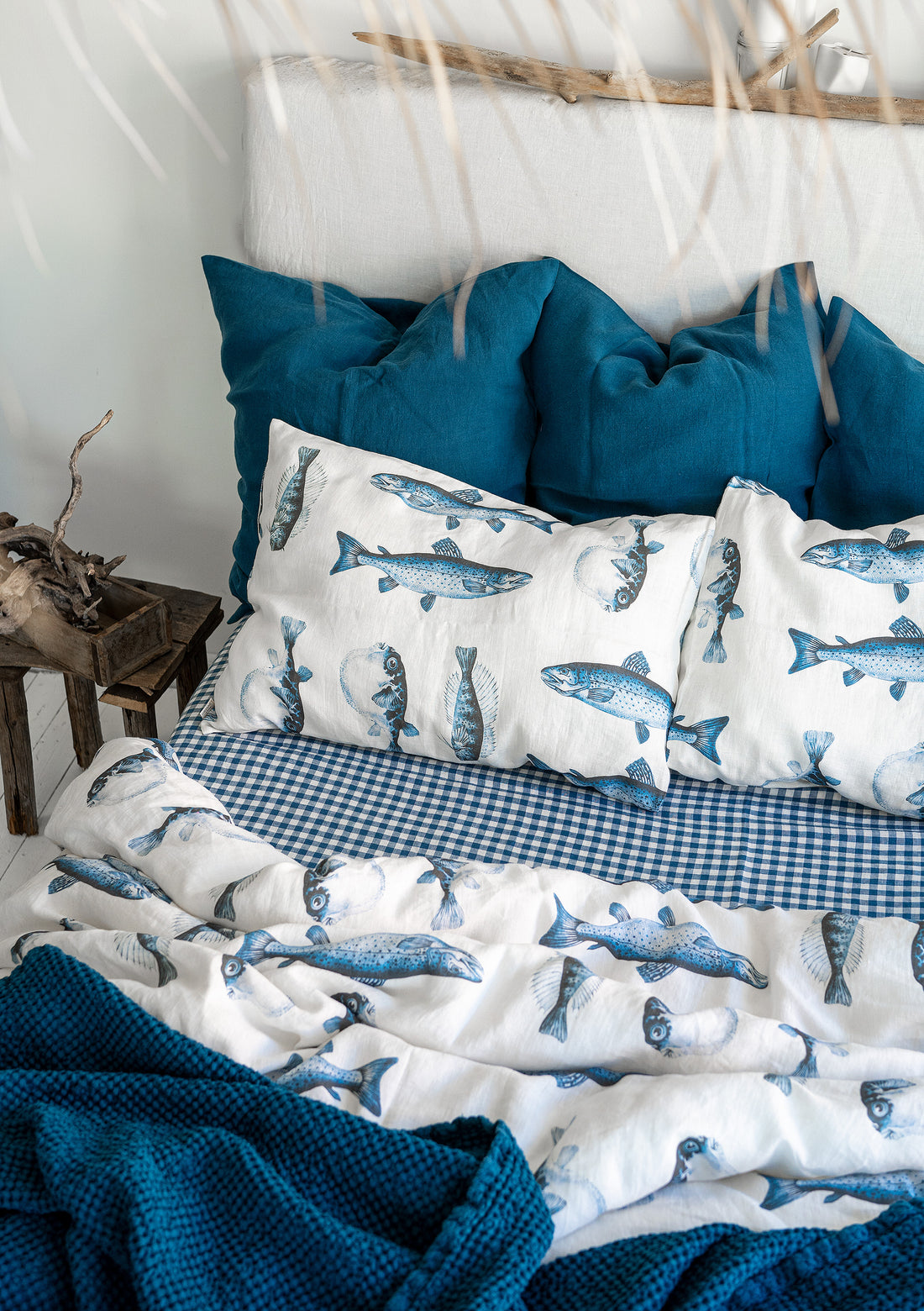 Linen Sheet Set in Fisherman + Blue Gingham