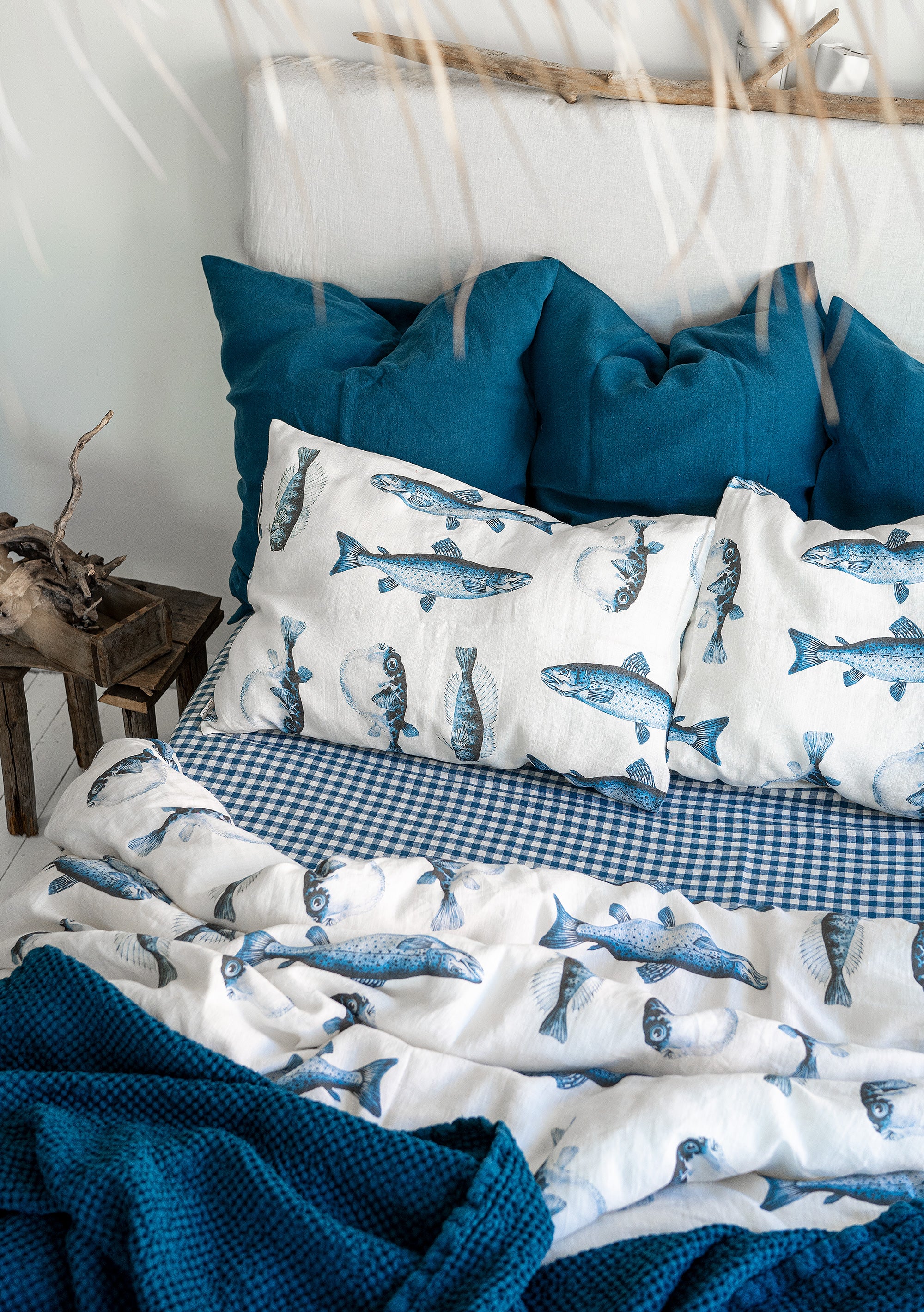 Linen Sheet Set in Blue Gingham