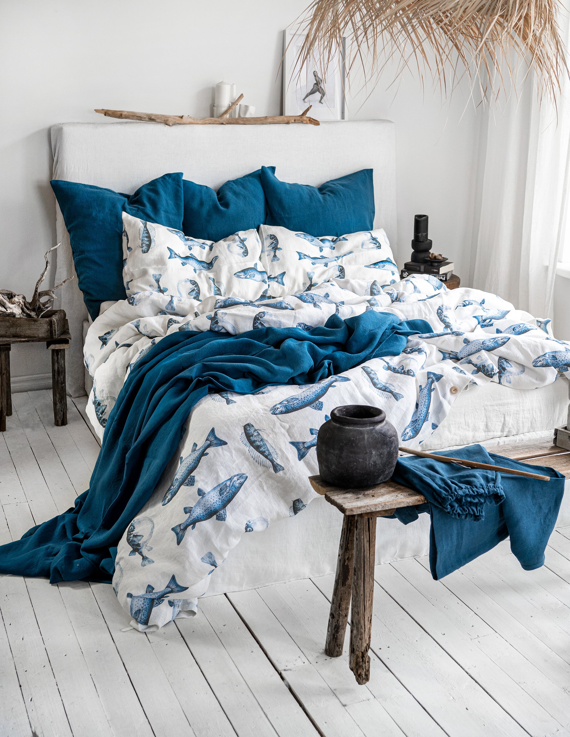 Fisherman Linen Pillowcase with Gingham Ribbon Closure