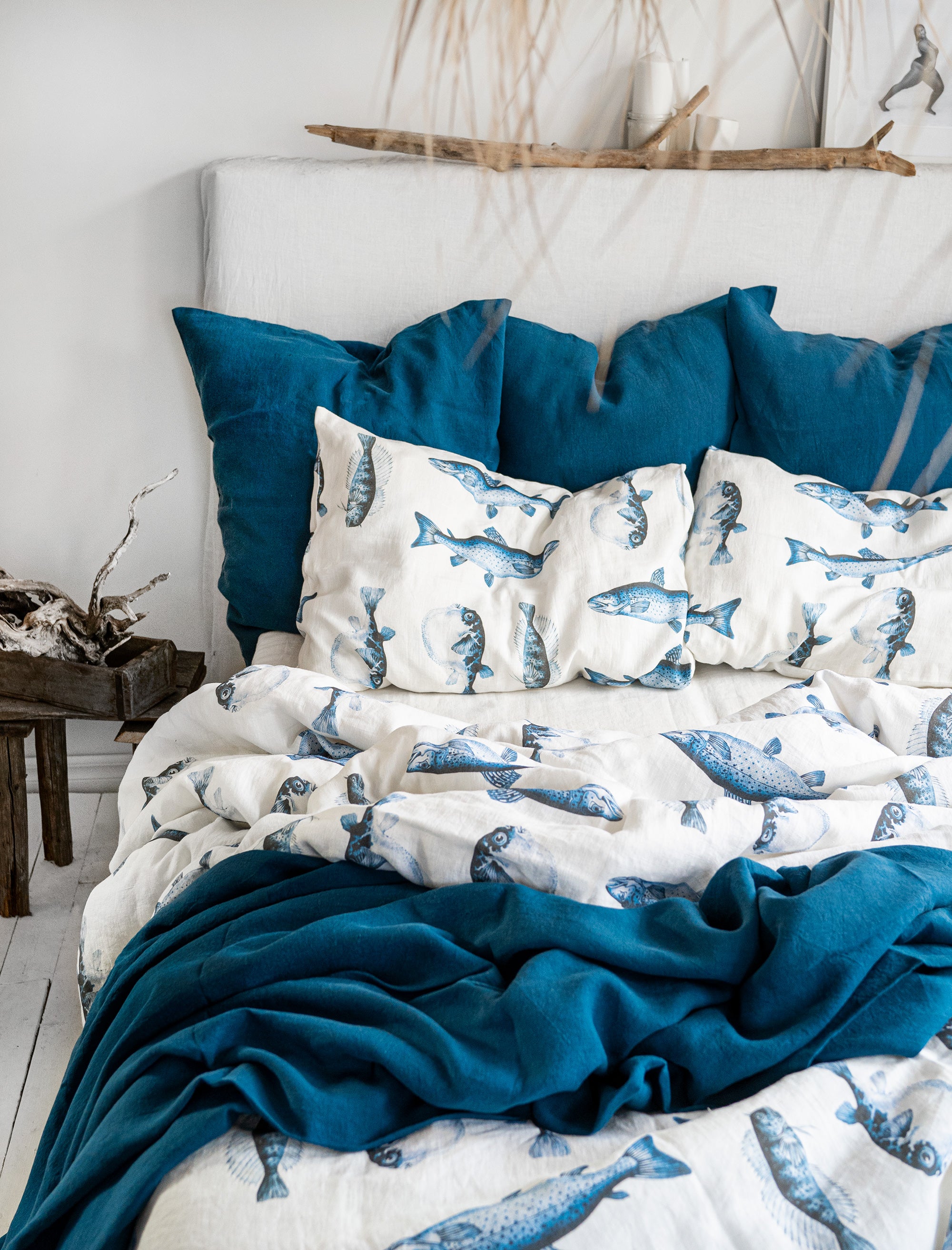 Linen Sheet Set in Fisherman + Blue Gingham