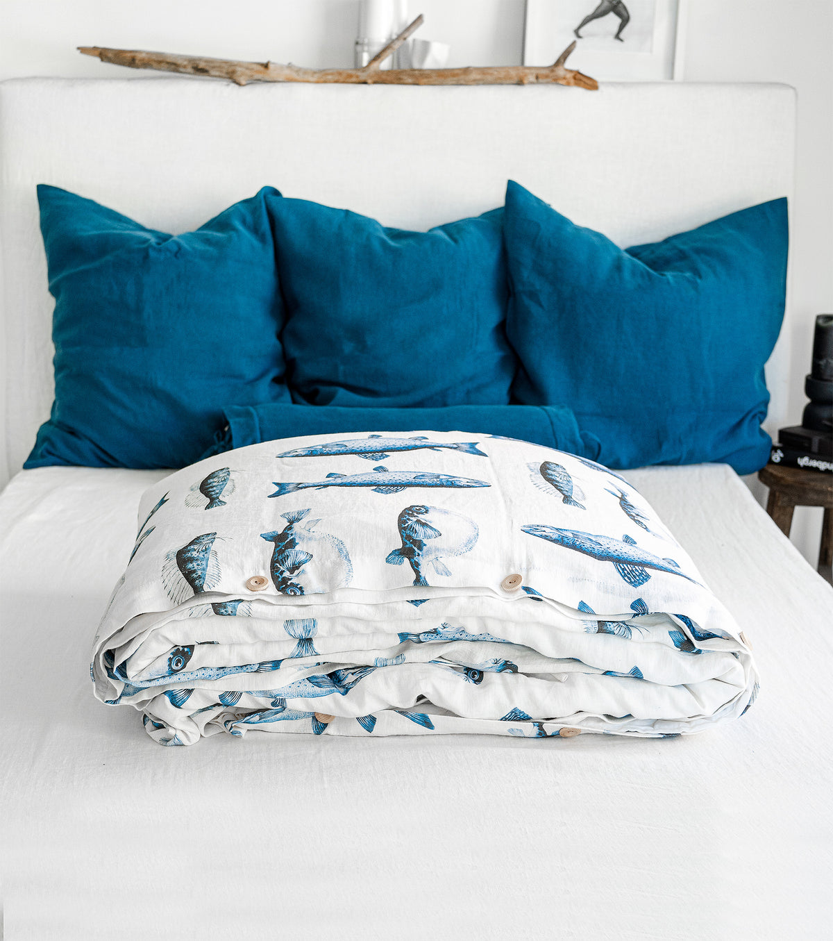 Linen Duvet Cover in Fisherman pattern