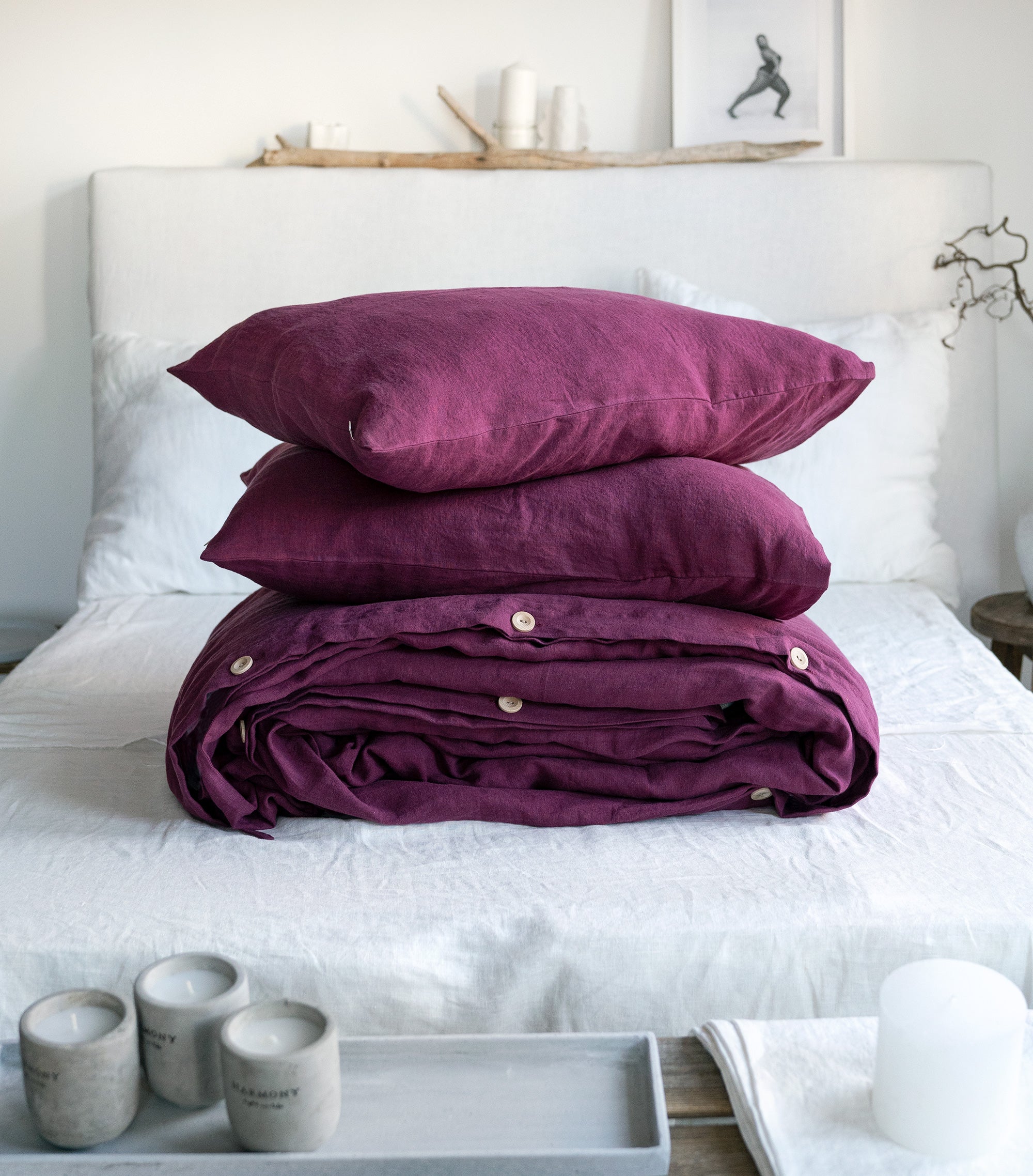 Linen Bedding Set in Fuchsia - Duvet Cover & 2 Pillowcases