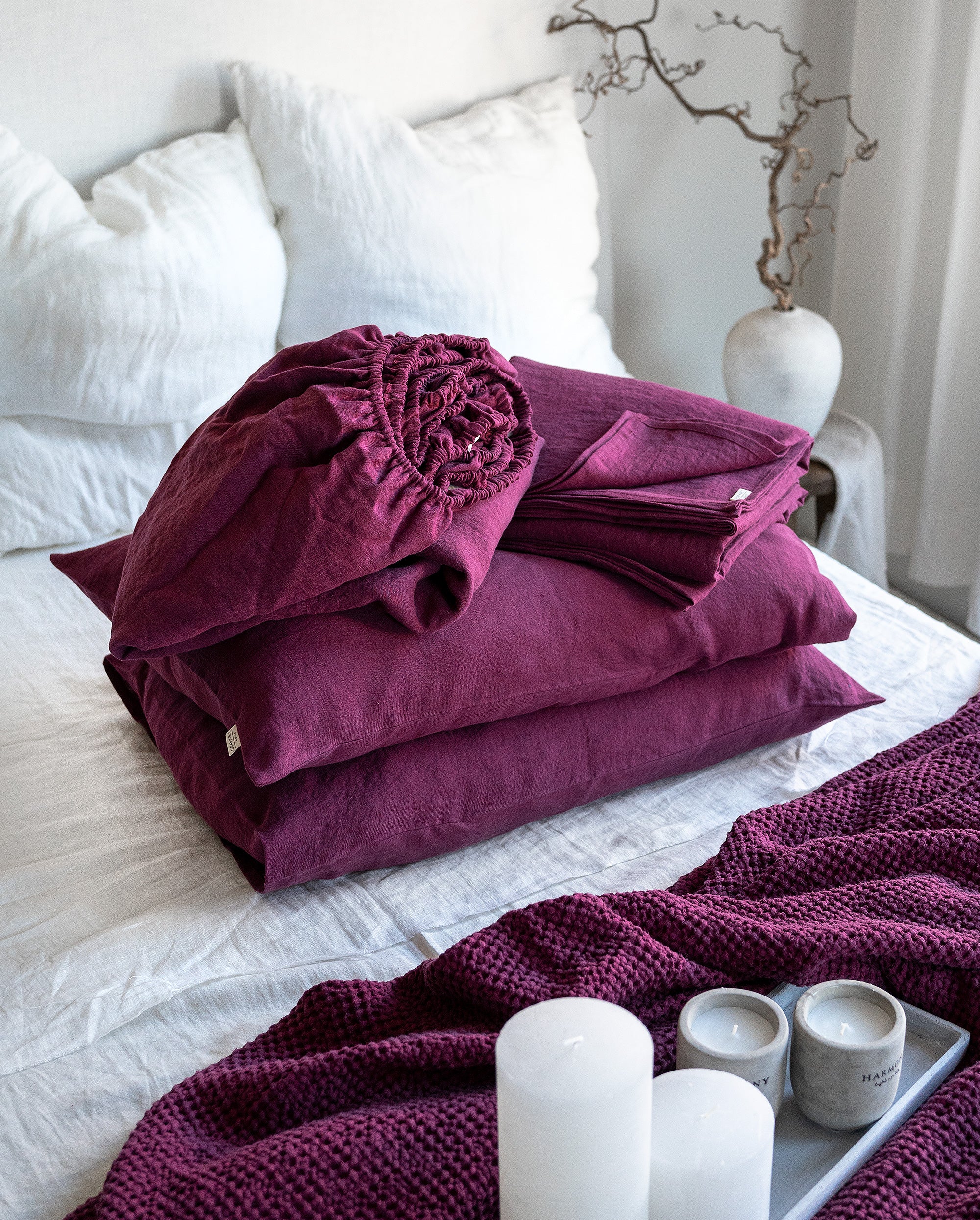 Linen Sheet Set in Fuchsia