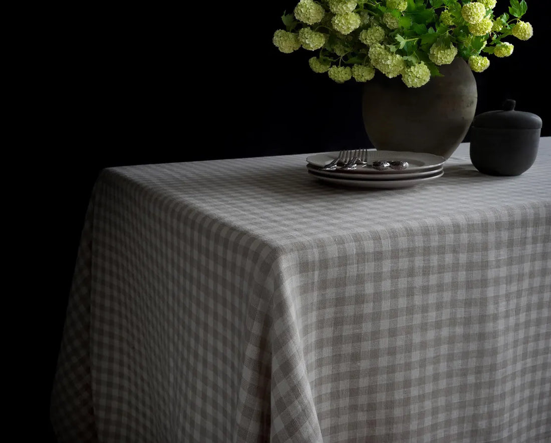 Linen Tablecloth in Natural Gingham