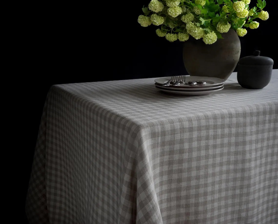 Linen Tablecloth in Natural Gingham
