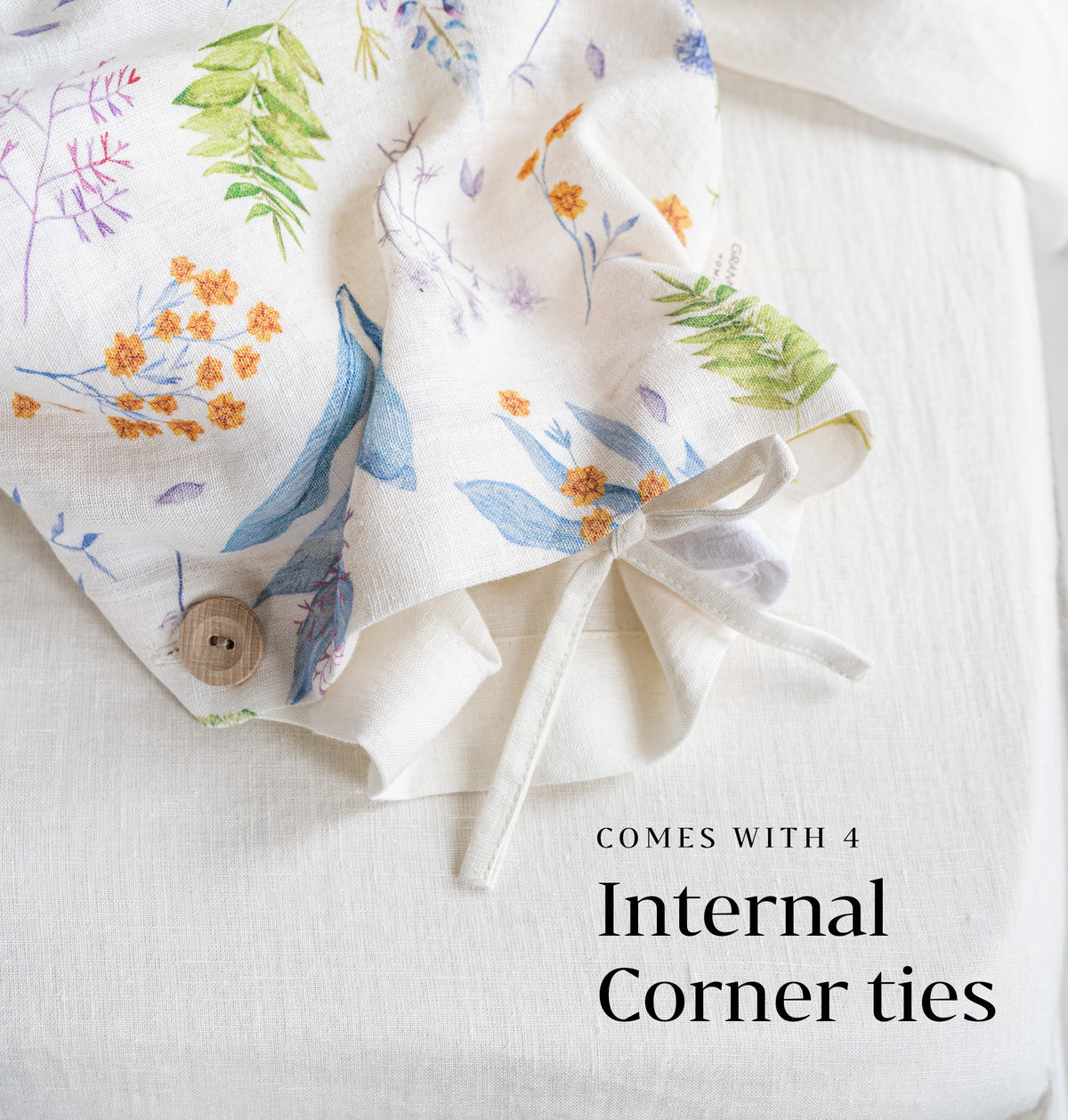 Linen Bedding Set in Floral - Duvet Cover & 2 Pillowcases