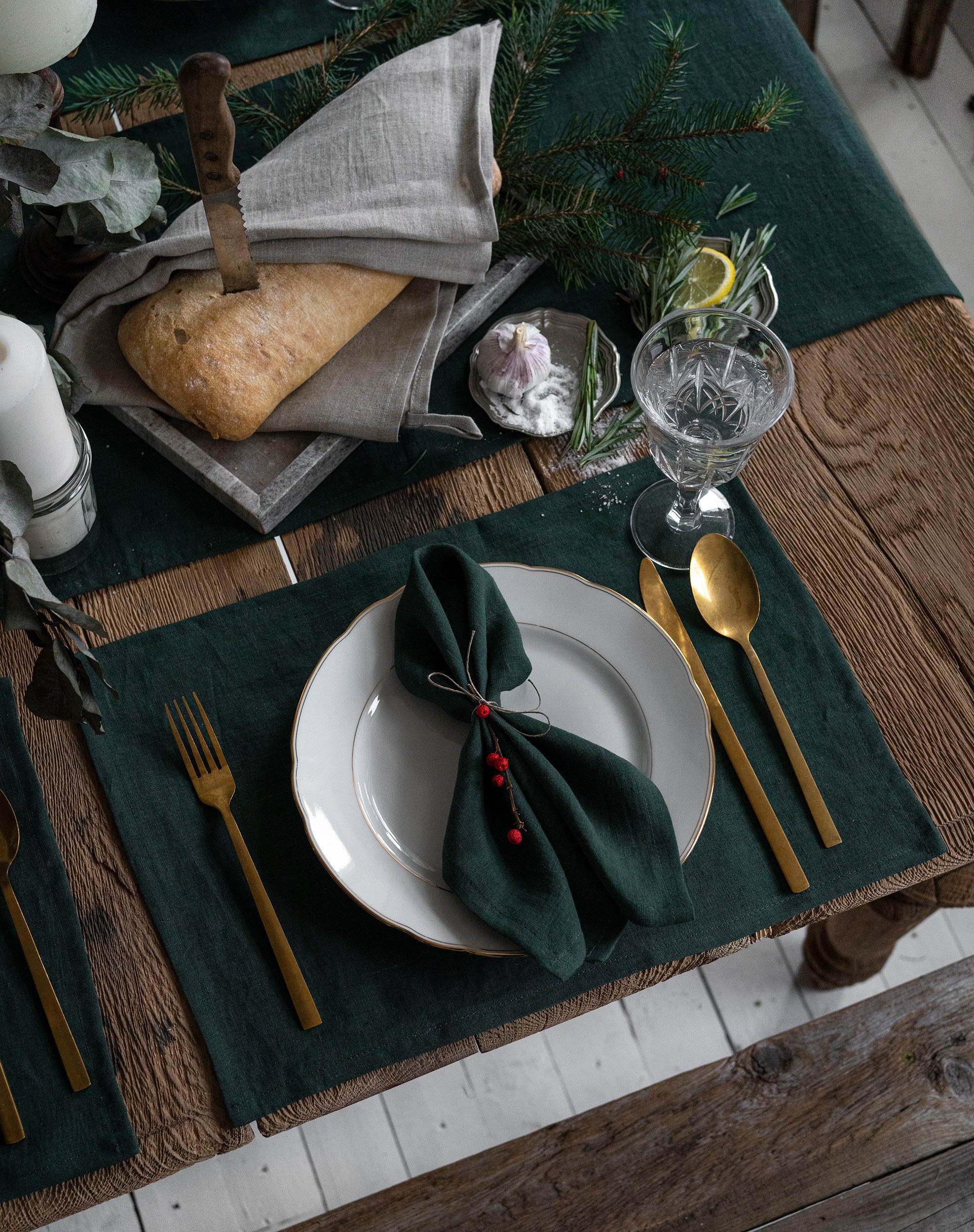 Linen Table Runner in Jungle Green