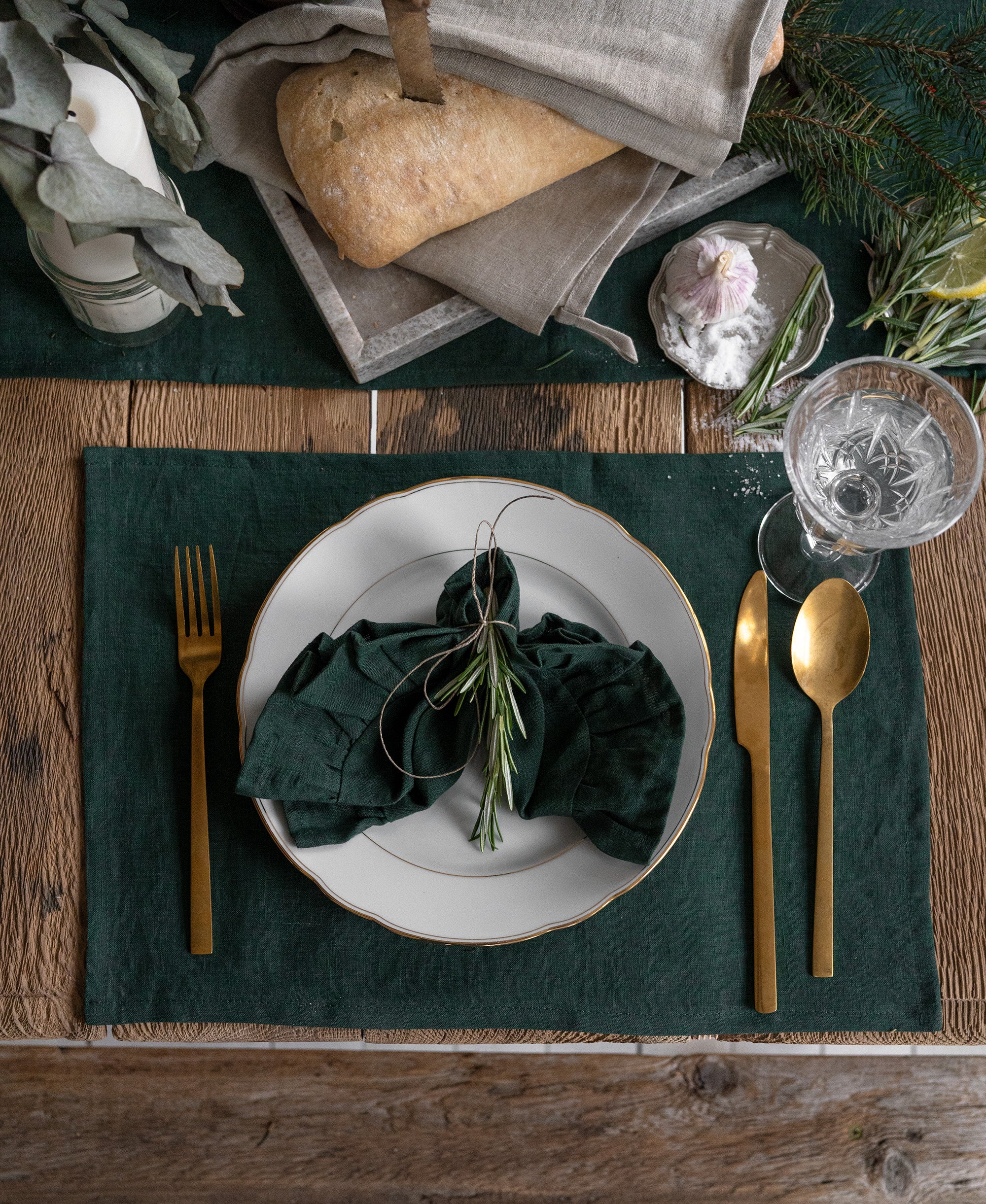 Linen Table Runner in Jungle Green