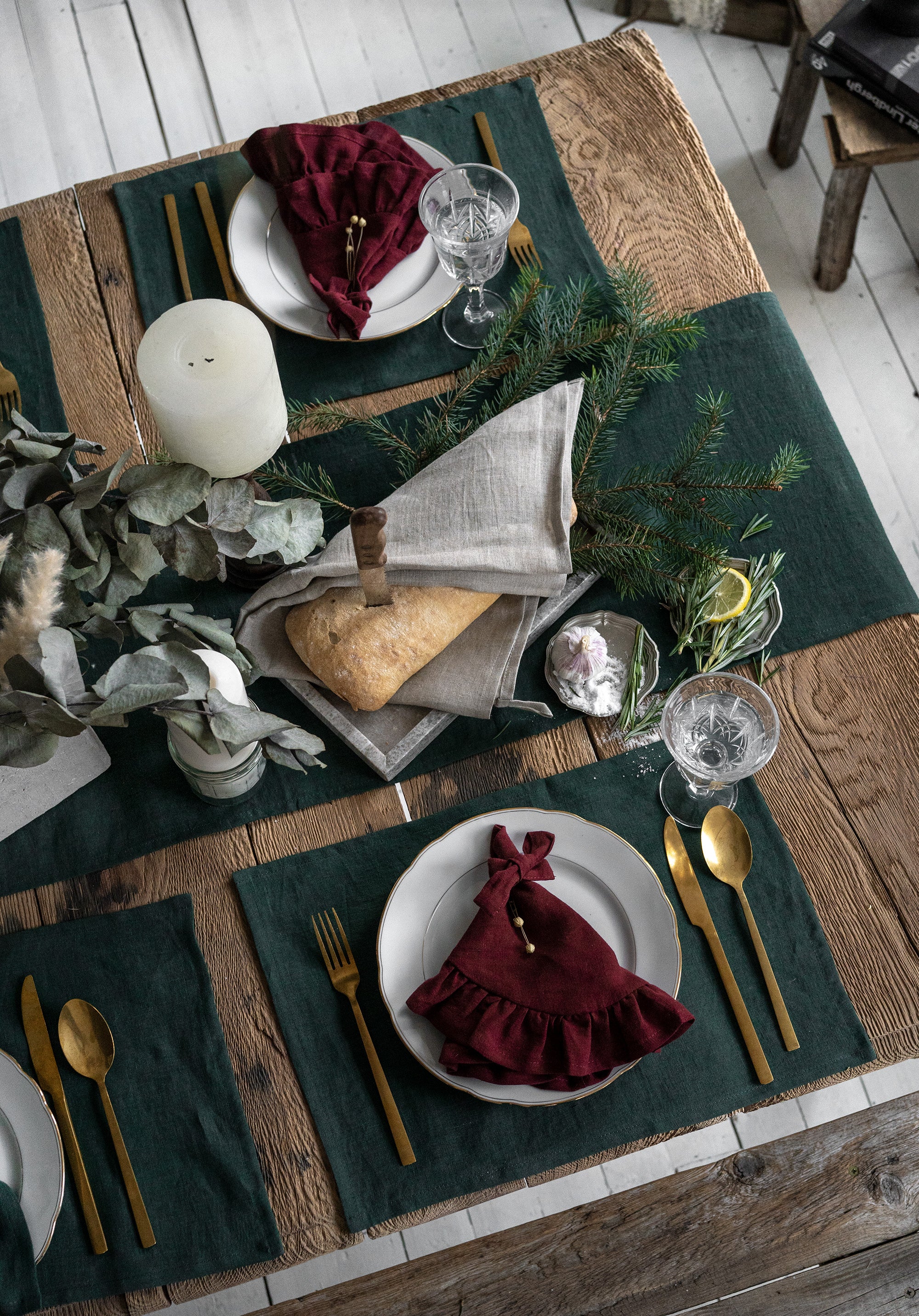 Linen Table Runner in Jungle Green