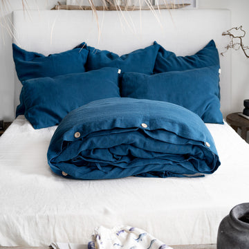 Linen Duvet Cover in Lake Blue