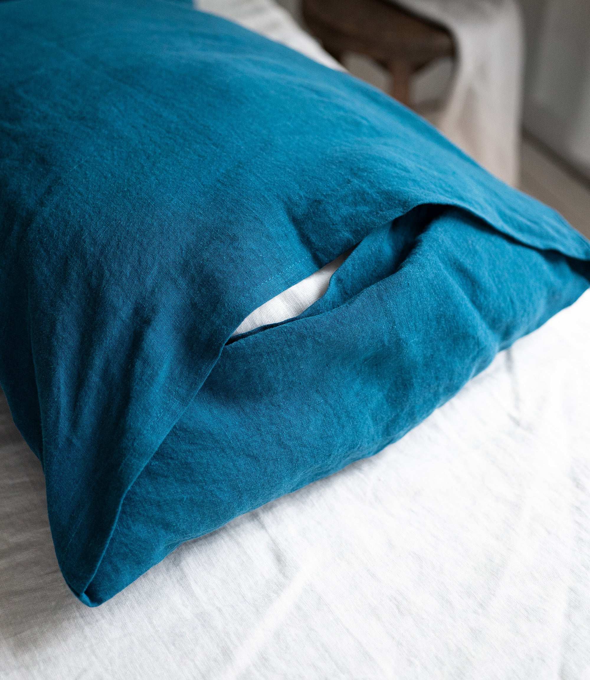Linen Pillowcase in Lake Blue