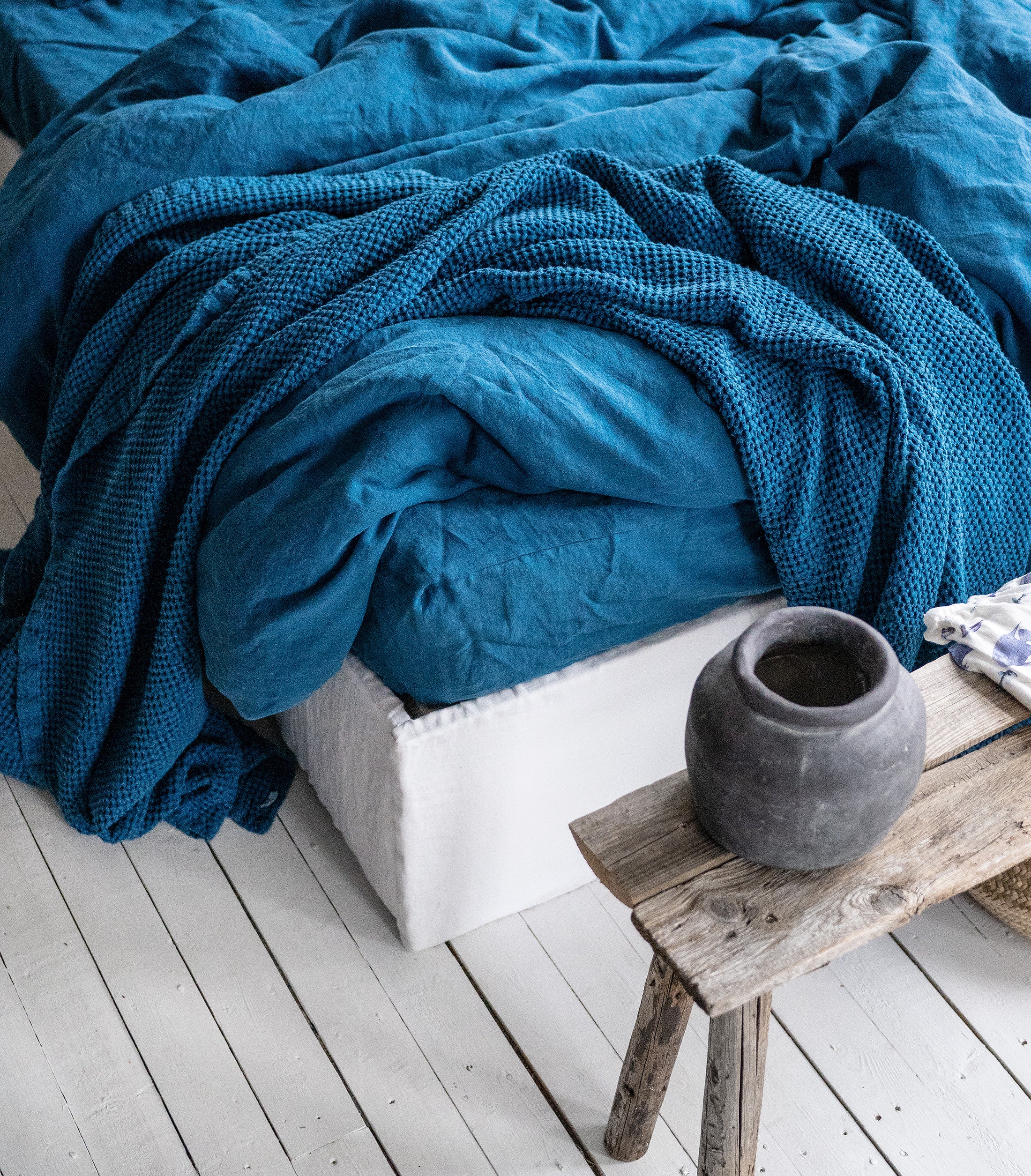 Waffle Blanket in Lake Blue