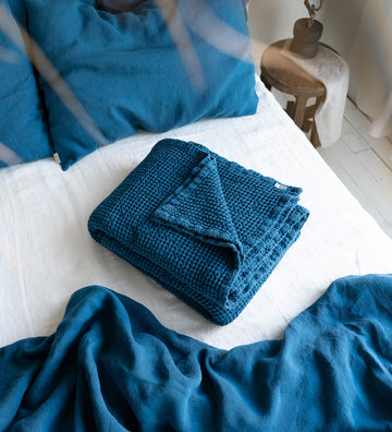 Waffle Blanket in Lake Blue