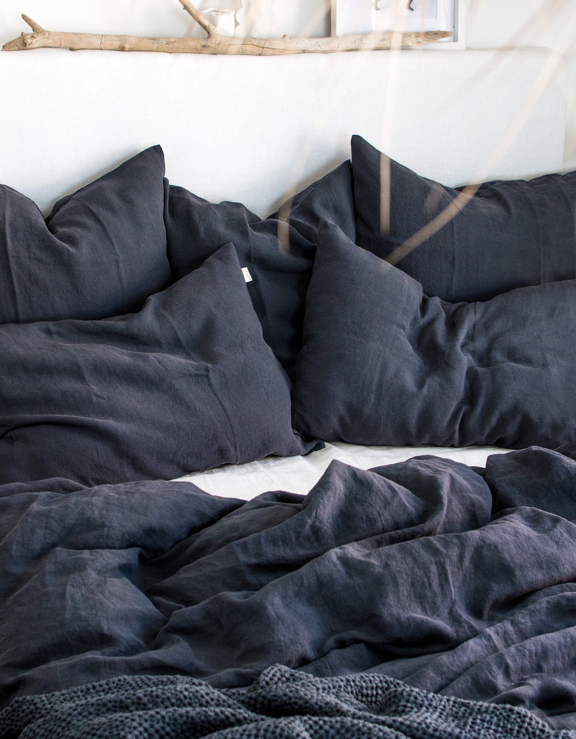 Linen Fitted Sheet in Graphite Blue