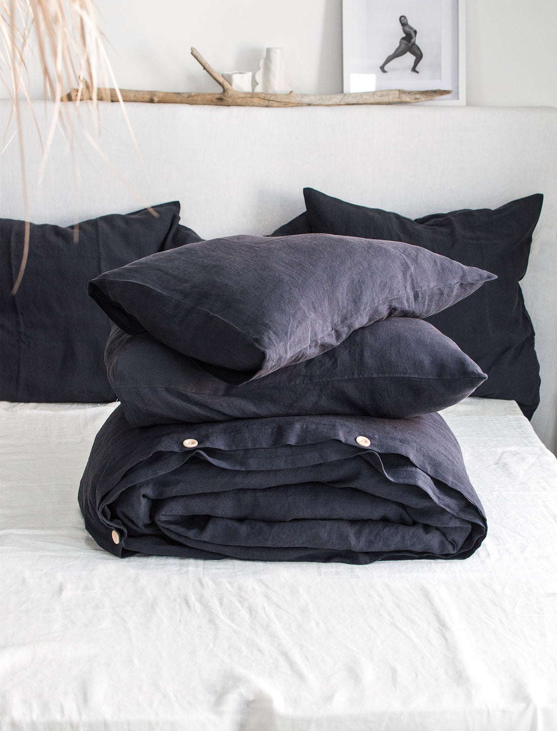 Linen Bedding Set in Graphite Blue - Duvet Cover & 2 Pillowcases