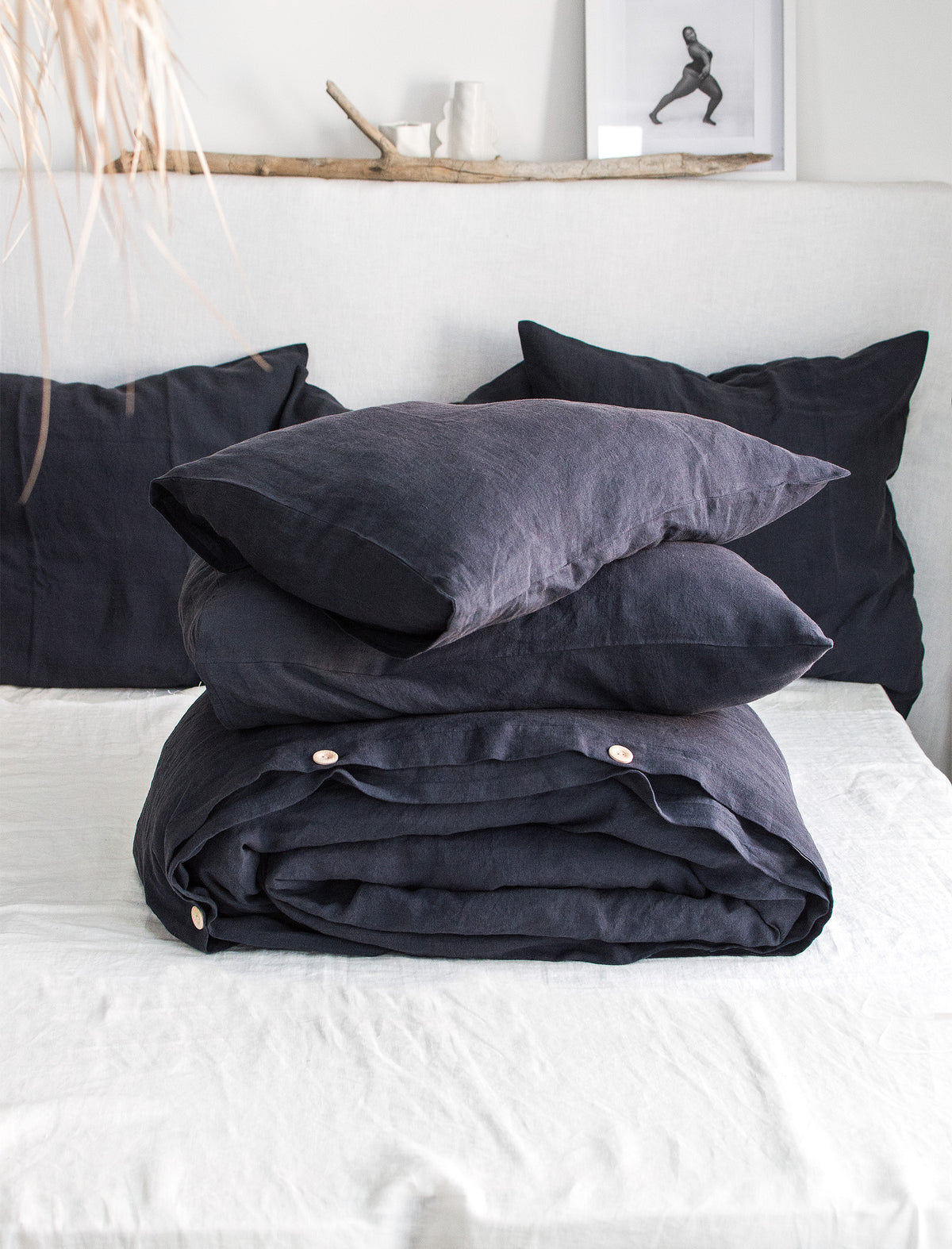 Linen Bedding Set in Graphite Blue - Duvet Cover & 2 Pillowcases