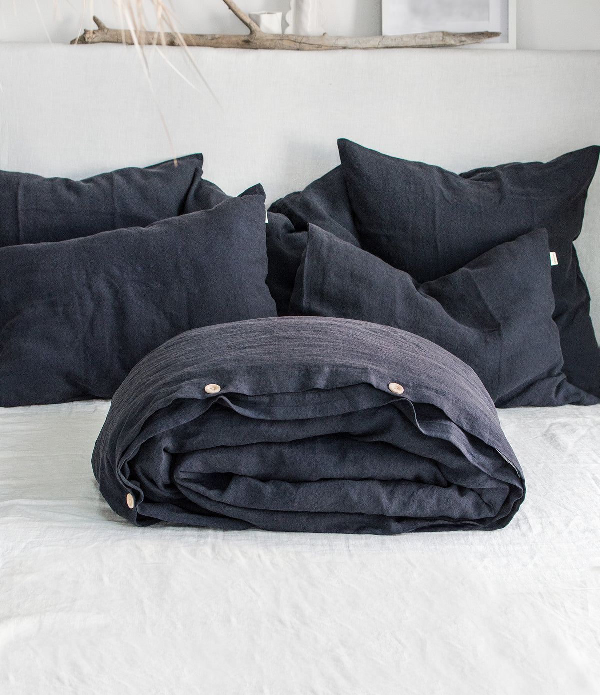 Linen Duvet Cover in Graphite Blue