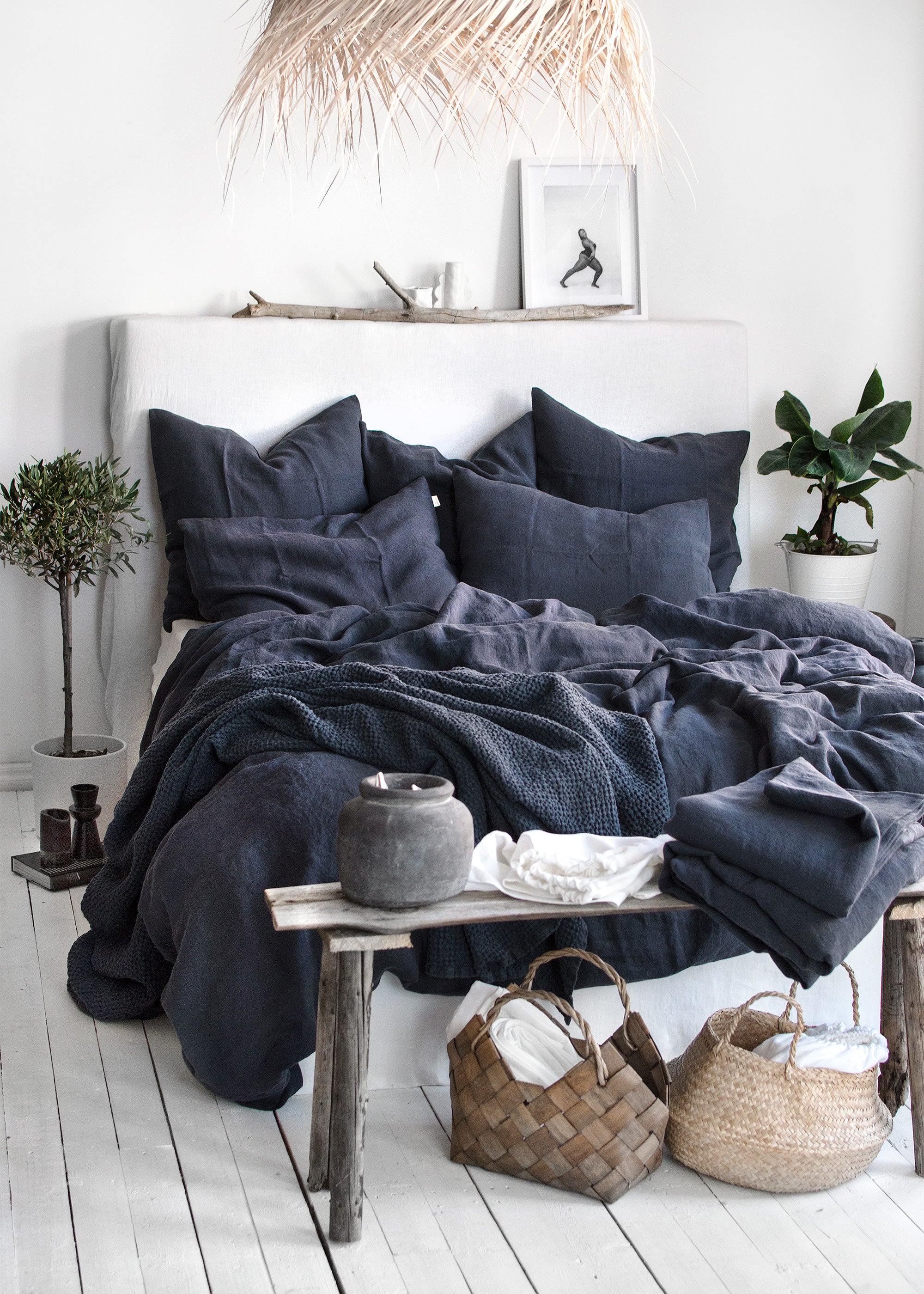 Linen Flat Sheet in Graphite Blue
