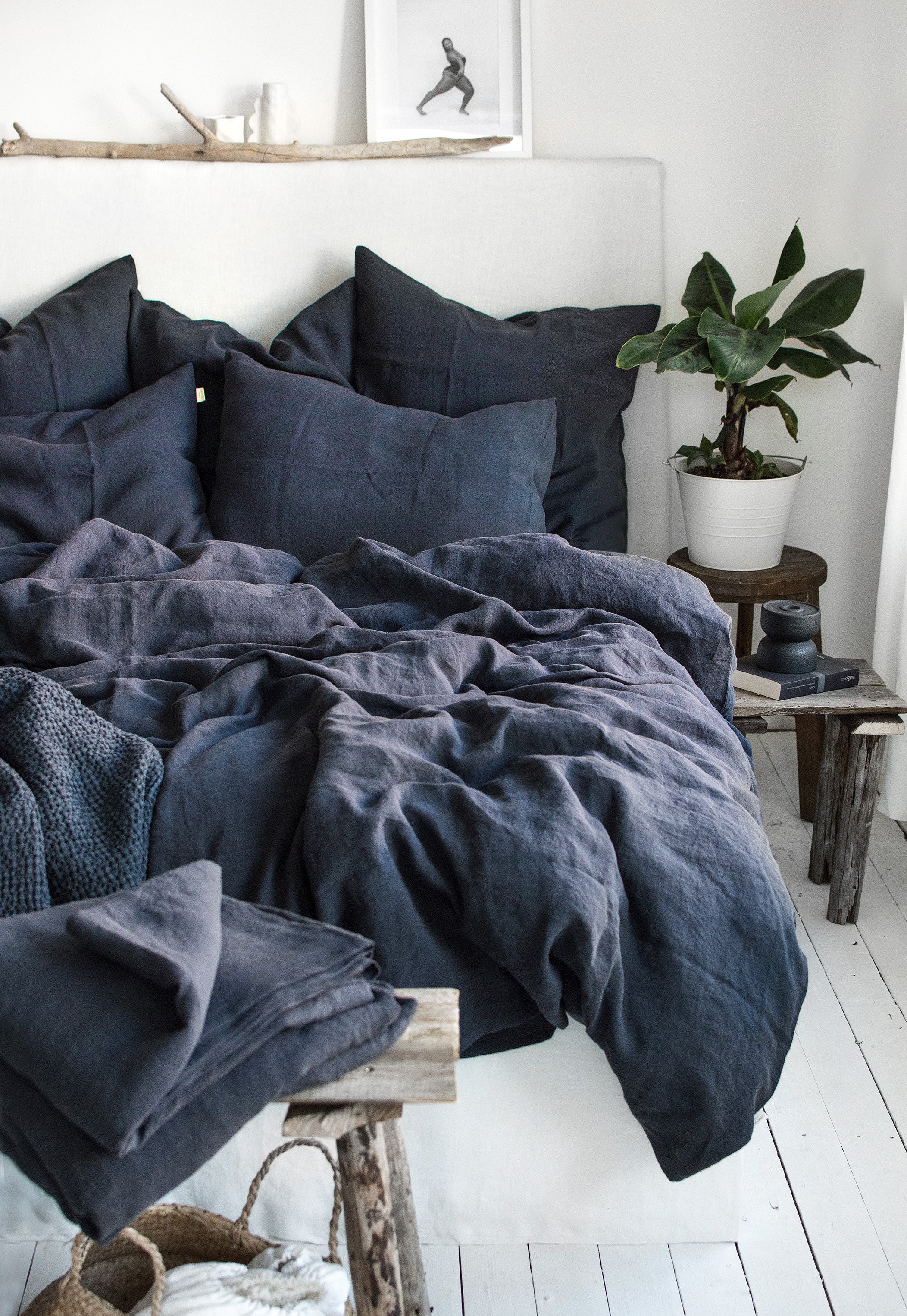 Linen Flat Sheet in Graphite Blue