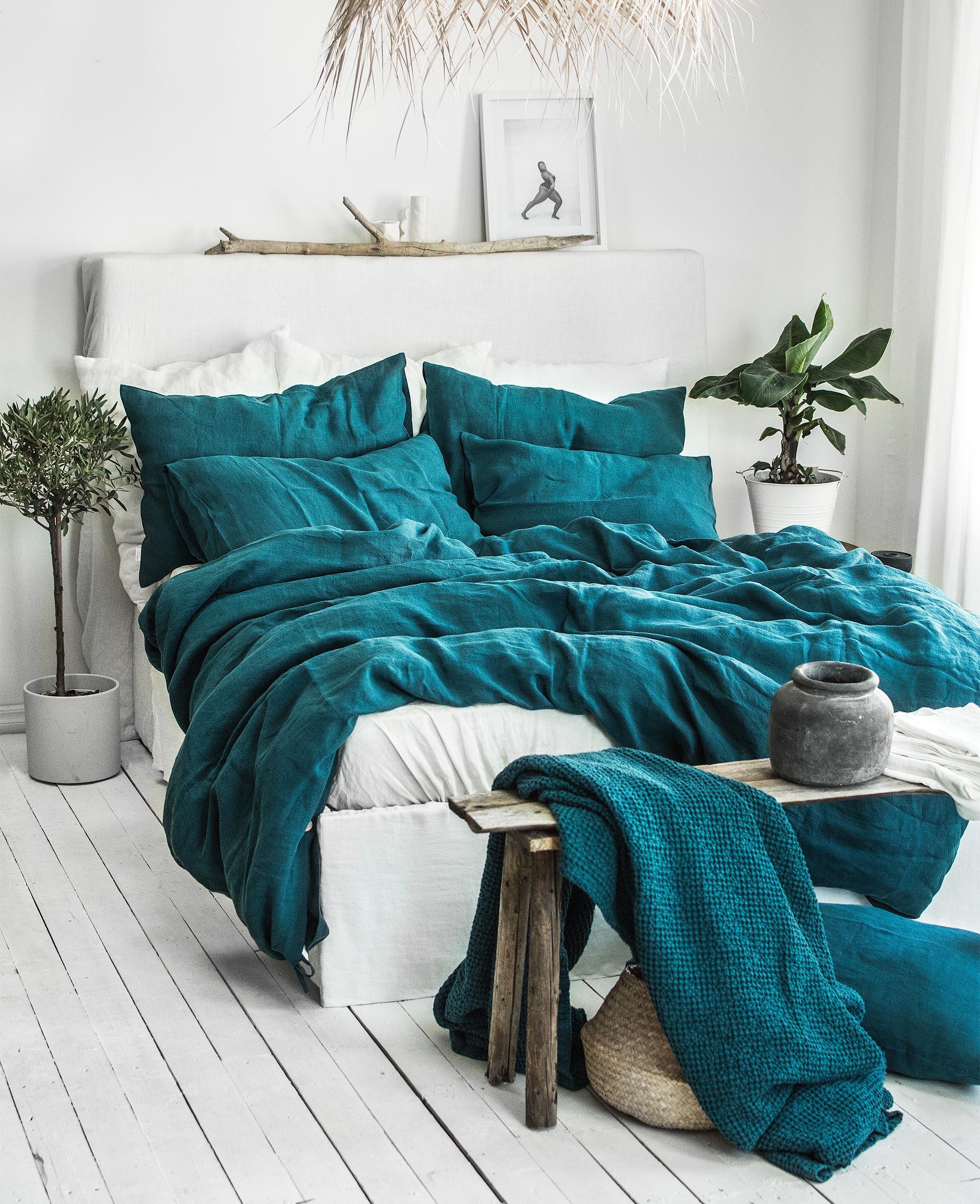 Linen Sheet Set in Emerald Blue
