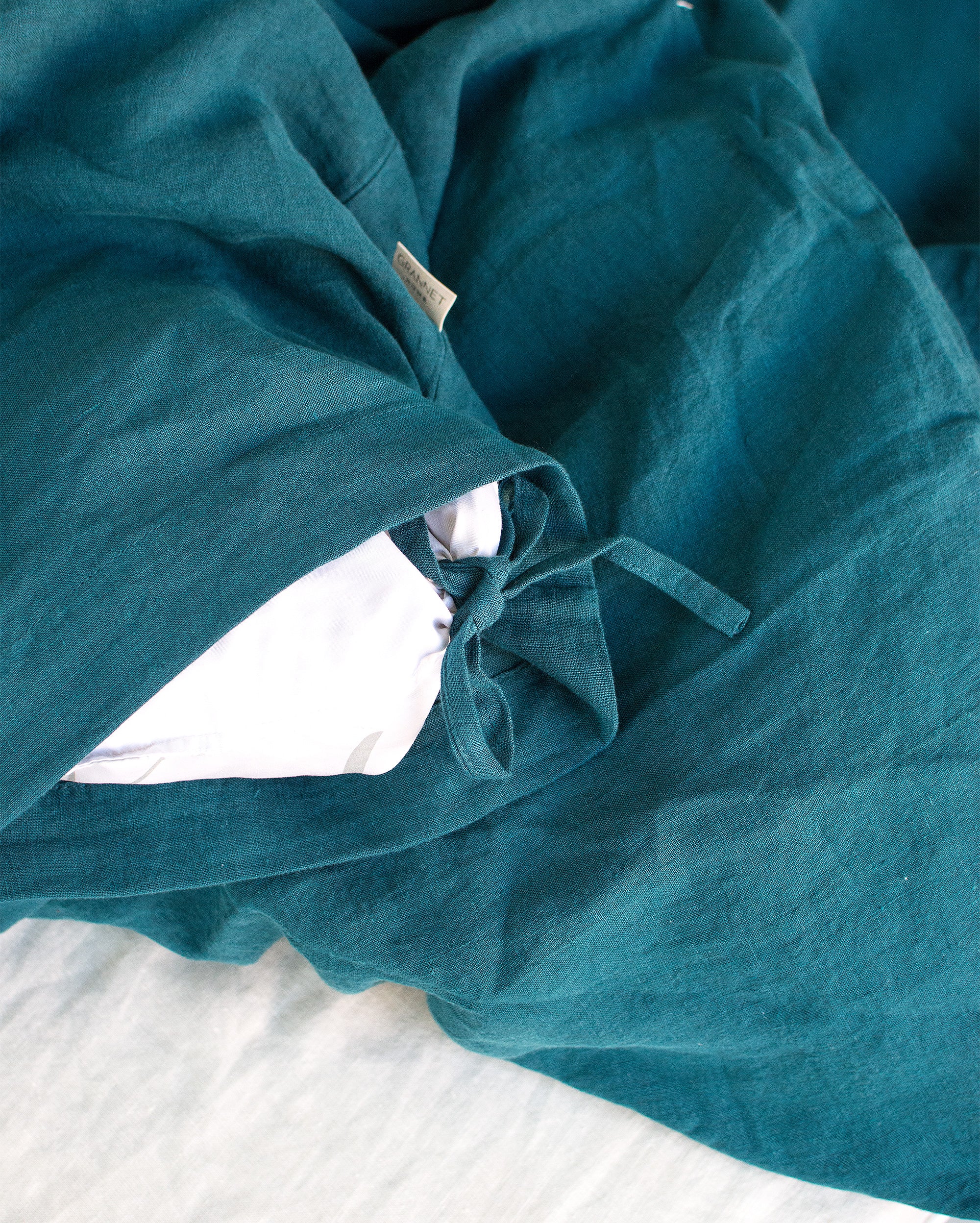 Linen Bedding Set in Emerald Blue - Duvet Cover & 2 Pillowcases