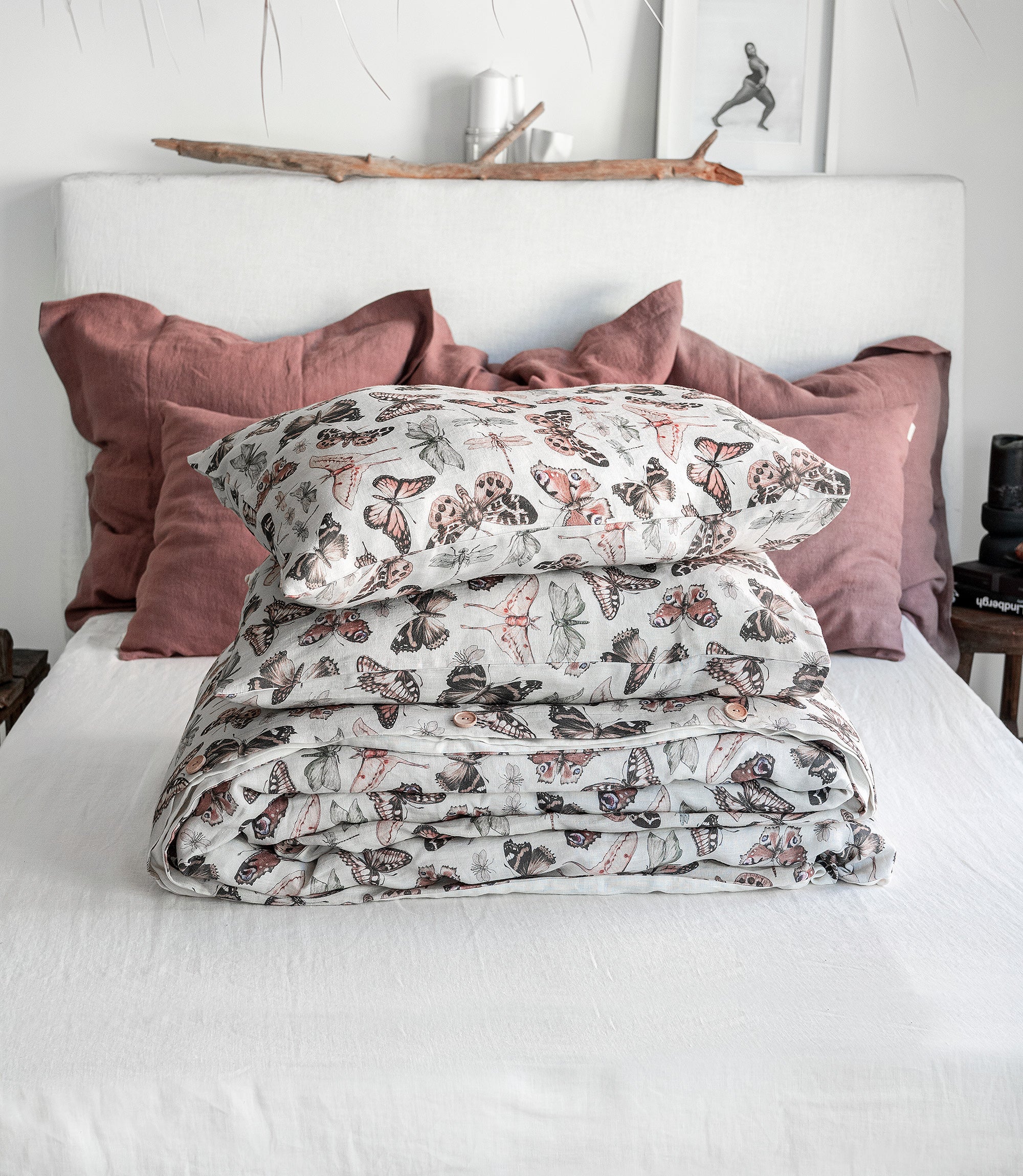 Linen Bedding Set in Butterfly - Duvet Cover & 2 Pillowcases