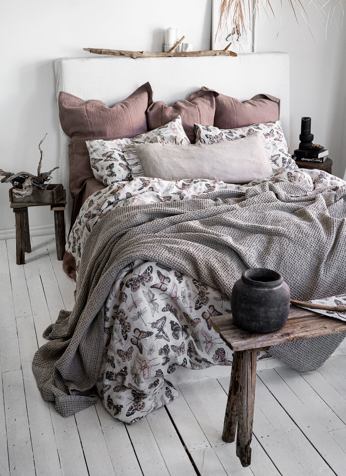 Linen Bedding Set in Butterfly - Duvet Cover & 2 Pillowcases