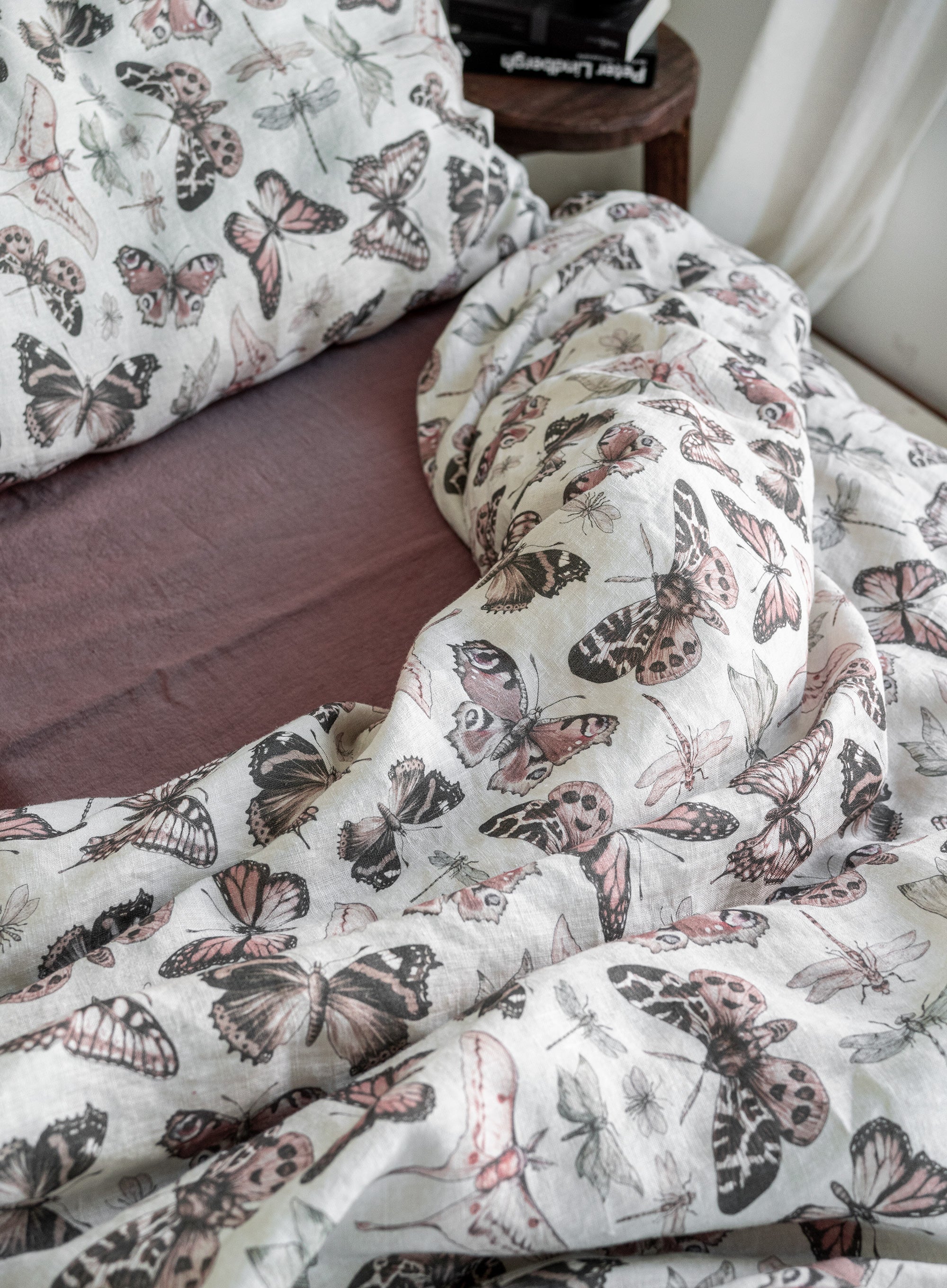 Linen Bedding Set in Butterfly - Duvet Cover & 2 Pillowcases