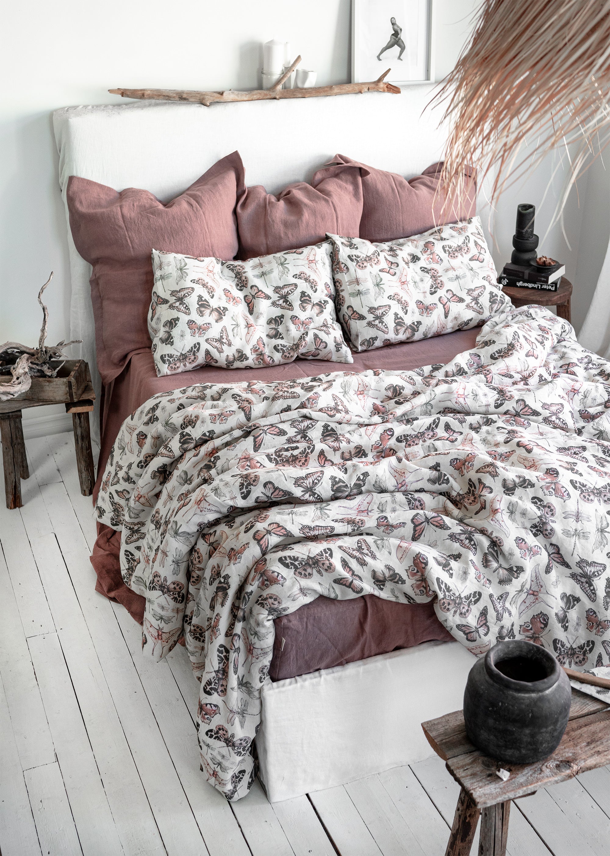 Linen Pillowcase in Butterfly Pattern