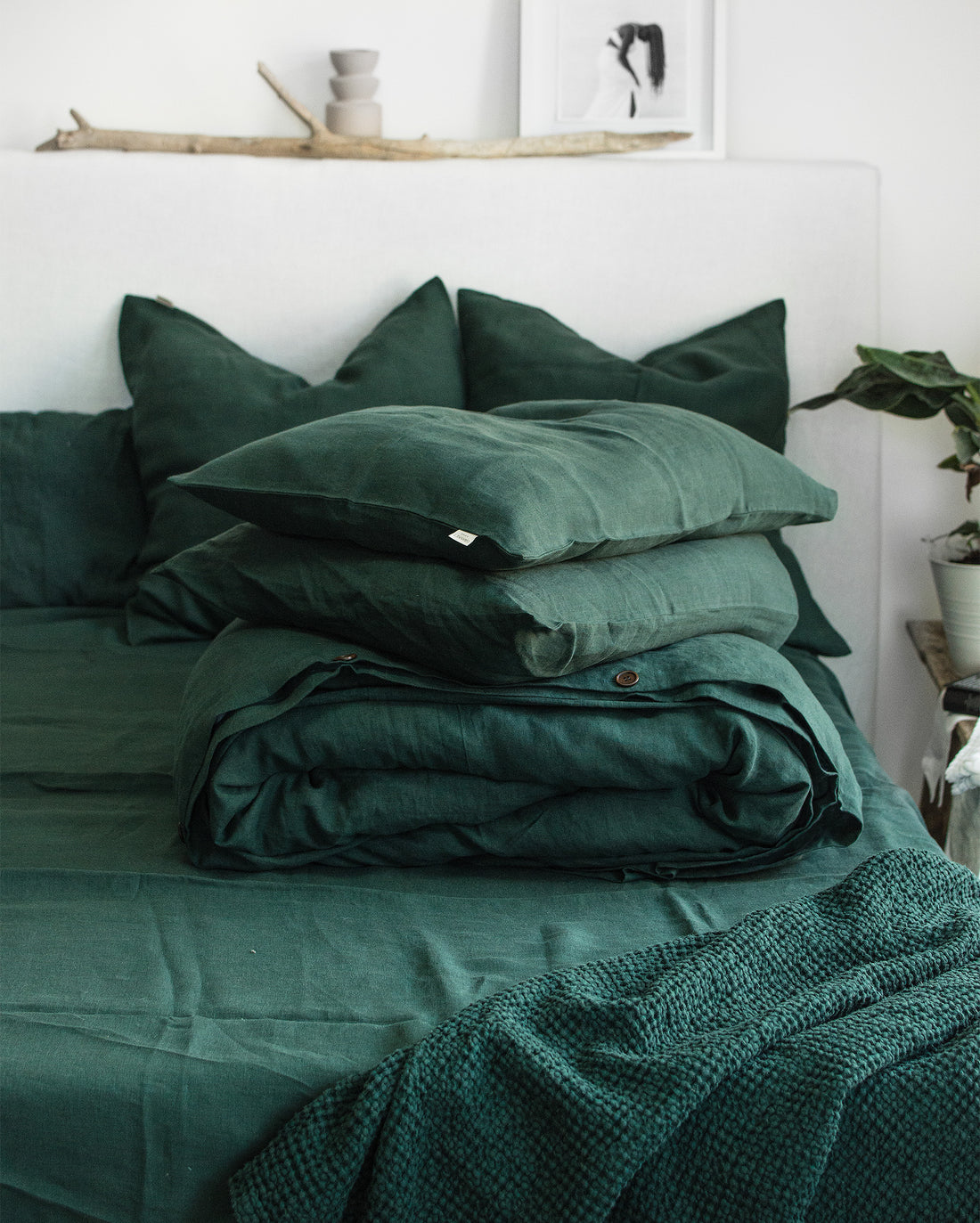 Linen Bedding Set in Jungle Green - Duvet Cover & 2 Pillowcases