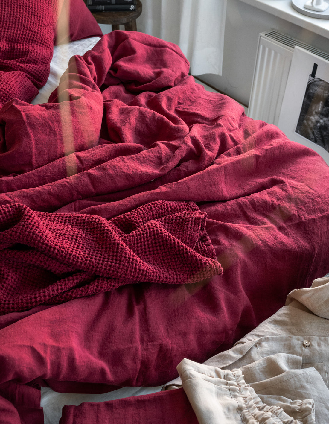 Linen Duvet Cover in Raspberry