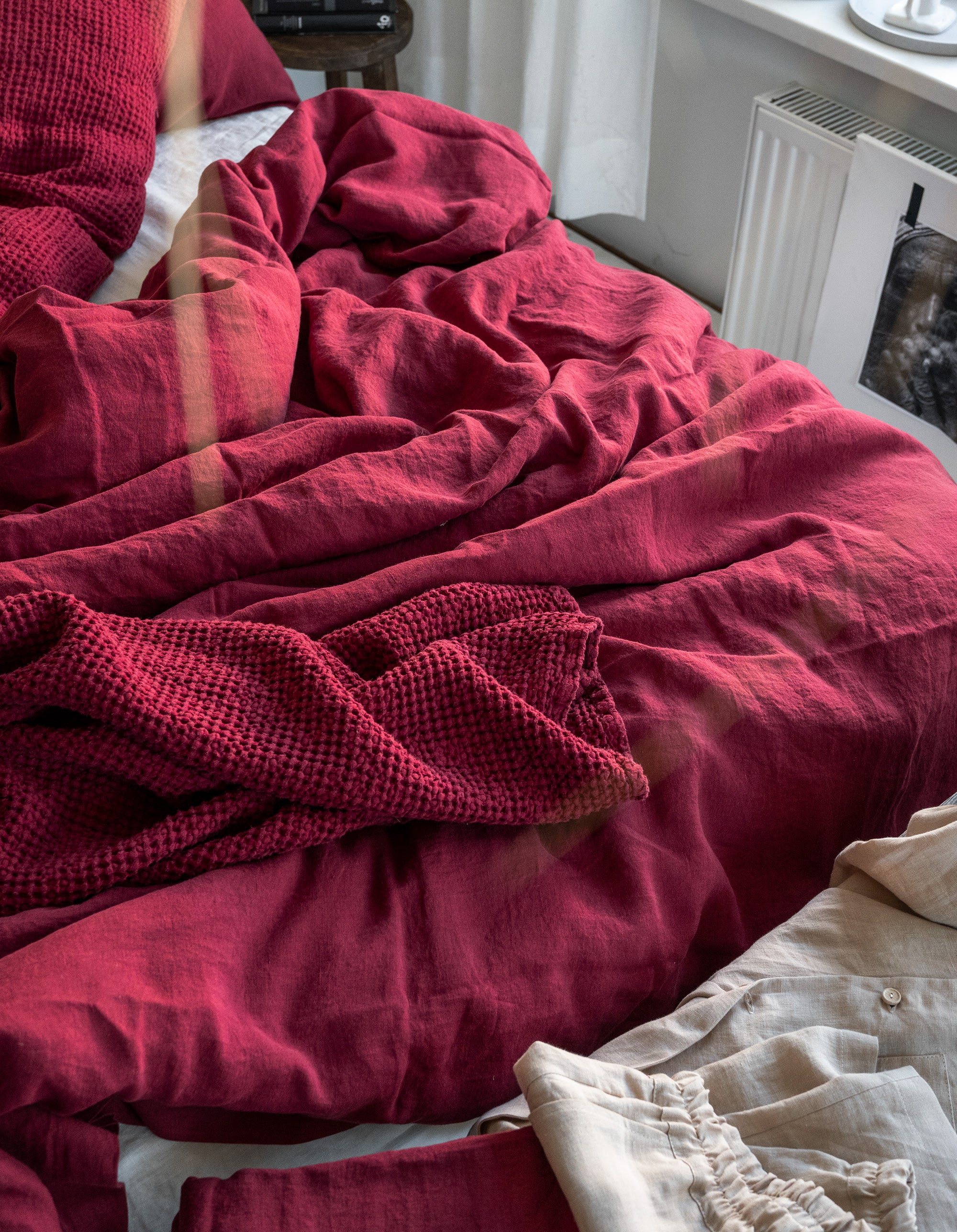 Linen Flat Sheet in Raspberry