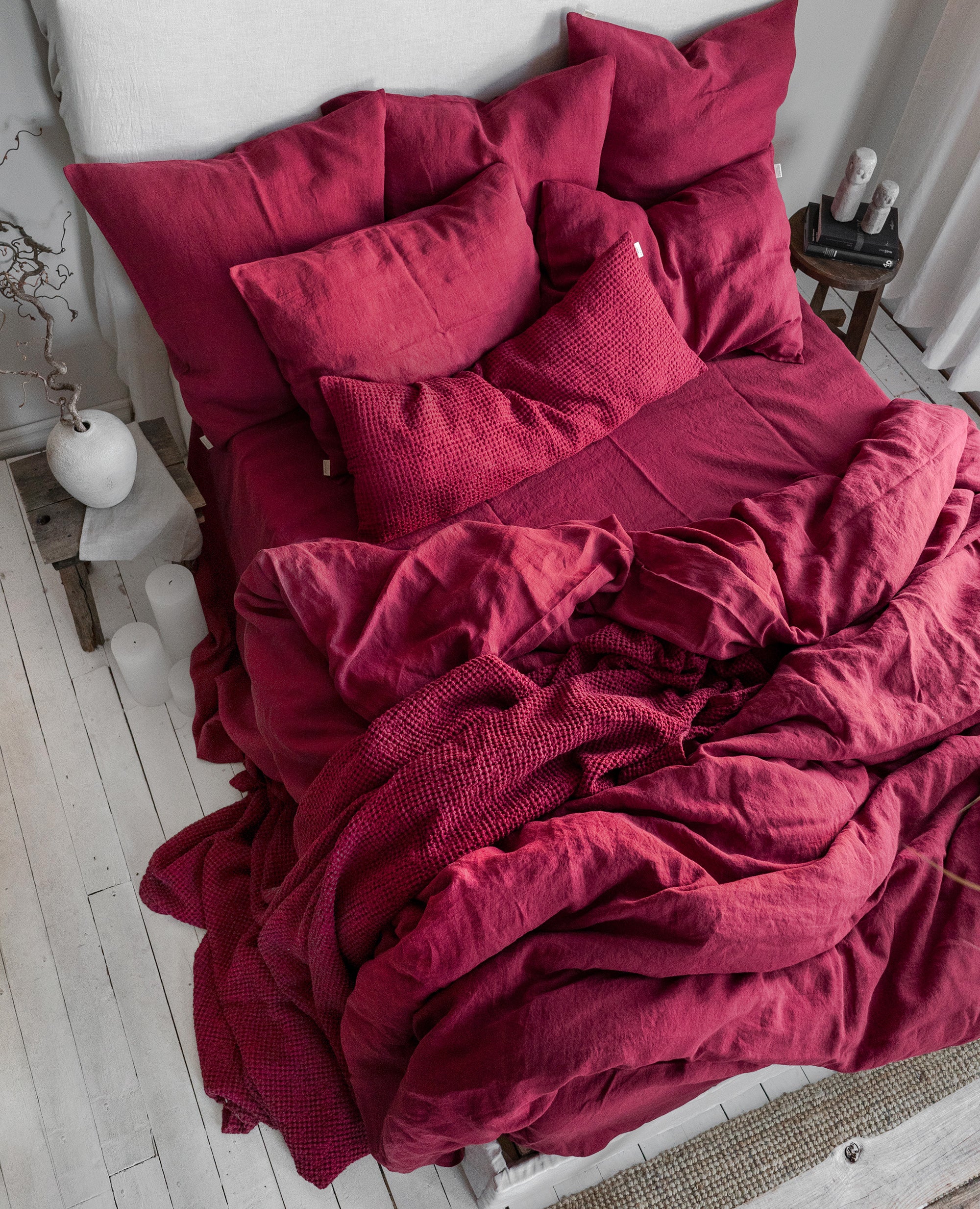 Linen Bedding Set in Raspberry - Duvet Cover & 2 Pillowcases