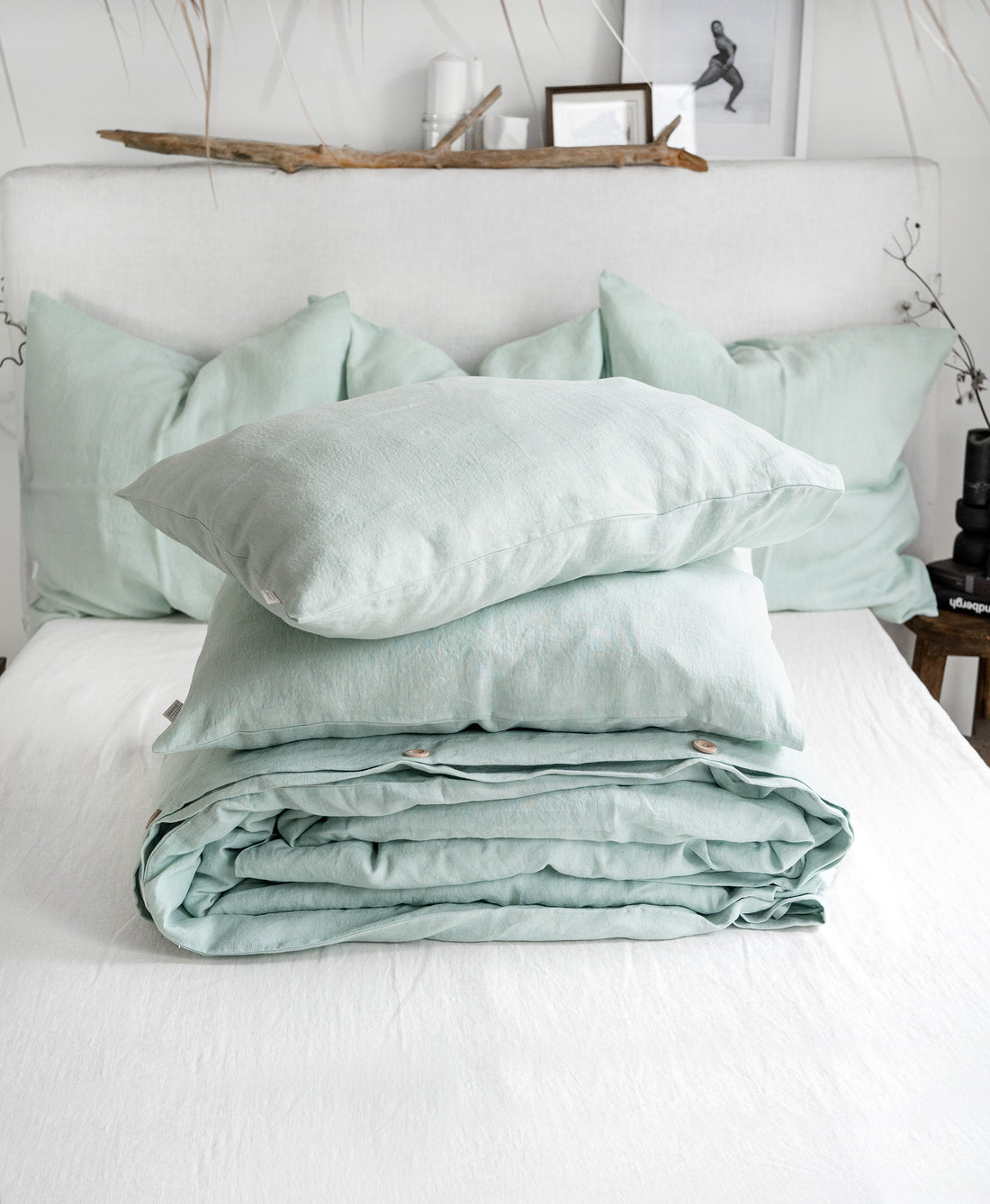 Linen Bedding Set in Mint Green - Duvet Cover & 2 Pillowcases