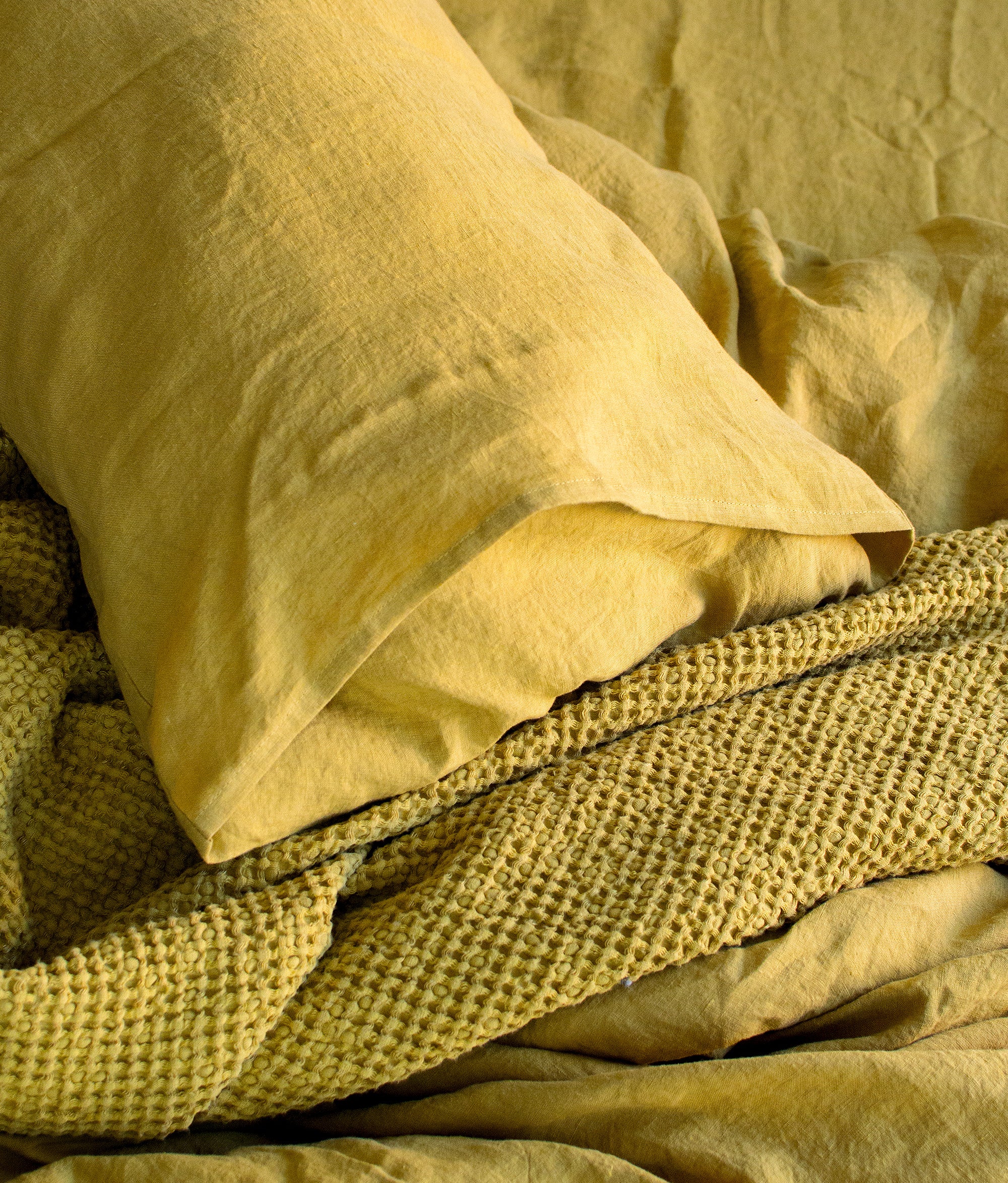 Linen Pillowcase in Yellow Ochre
