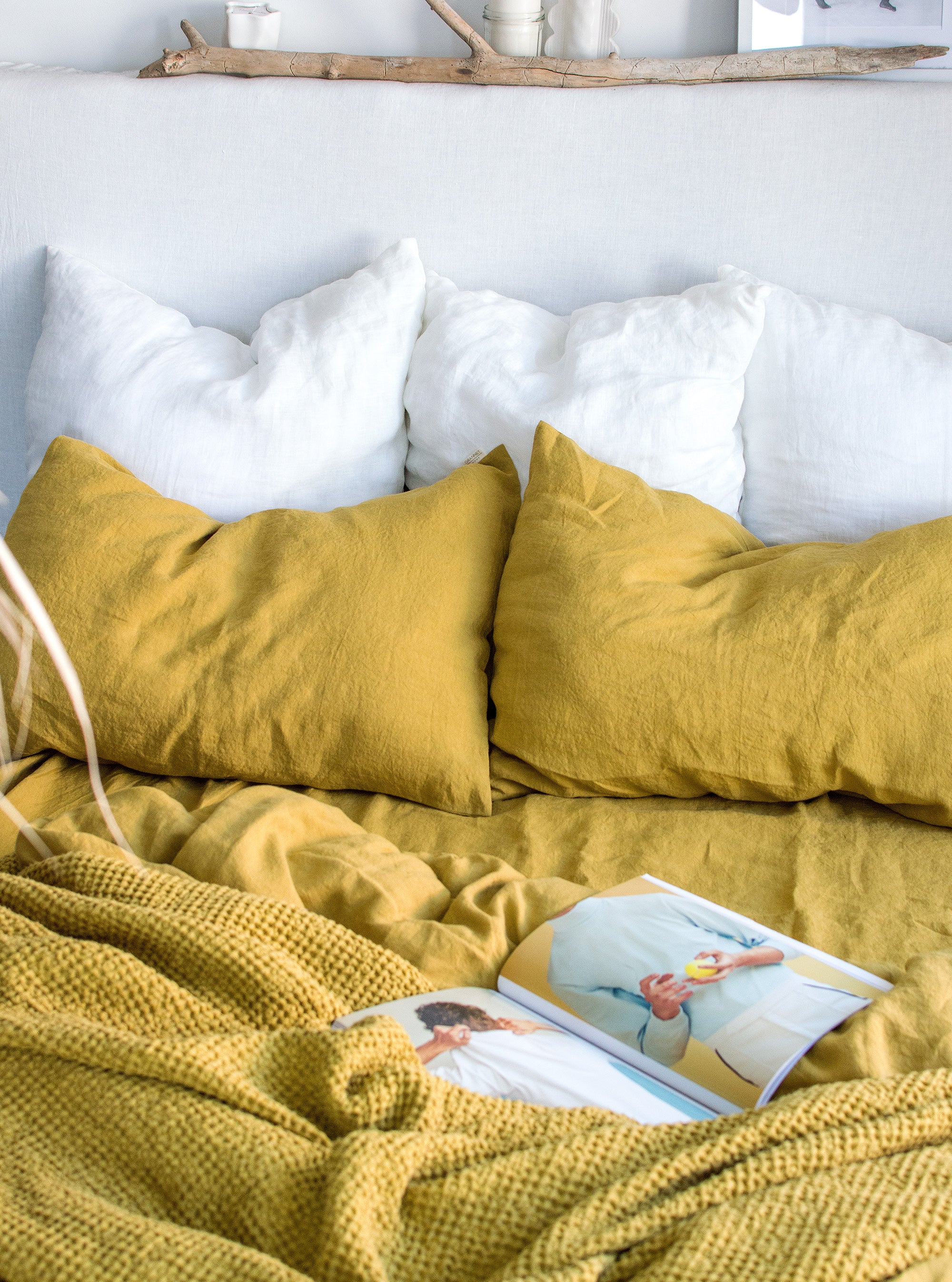 Linen Flat Sheet in Yellow Ochre