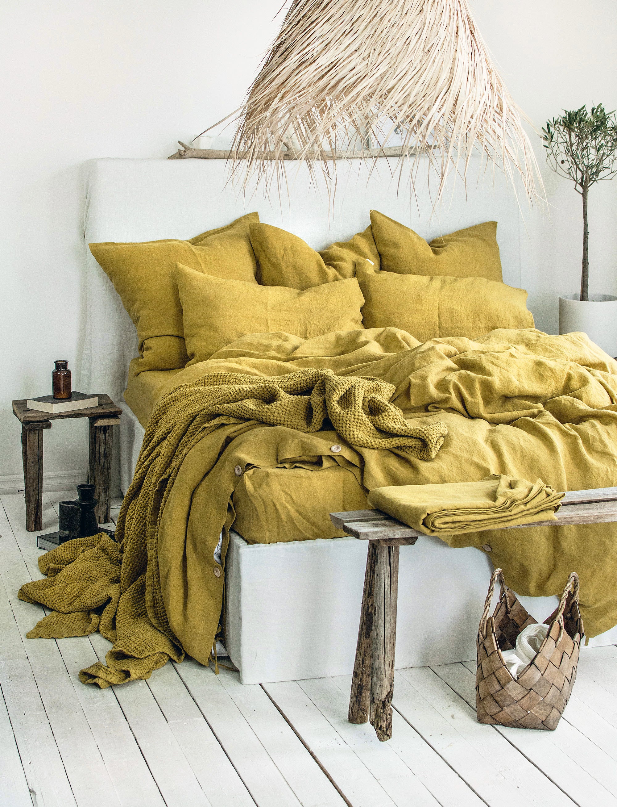 Linen Flat Sheet in Yellow Ochre