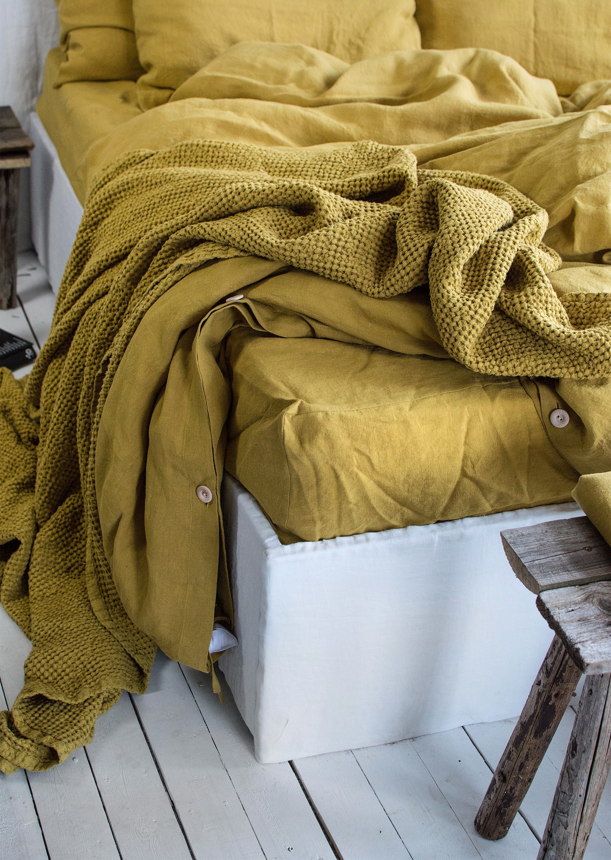 Linen Flat Sheet in Yellow Ochre