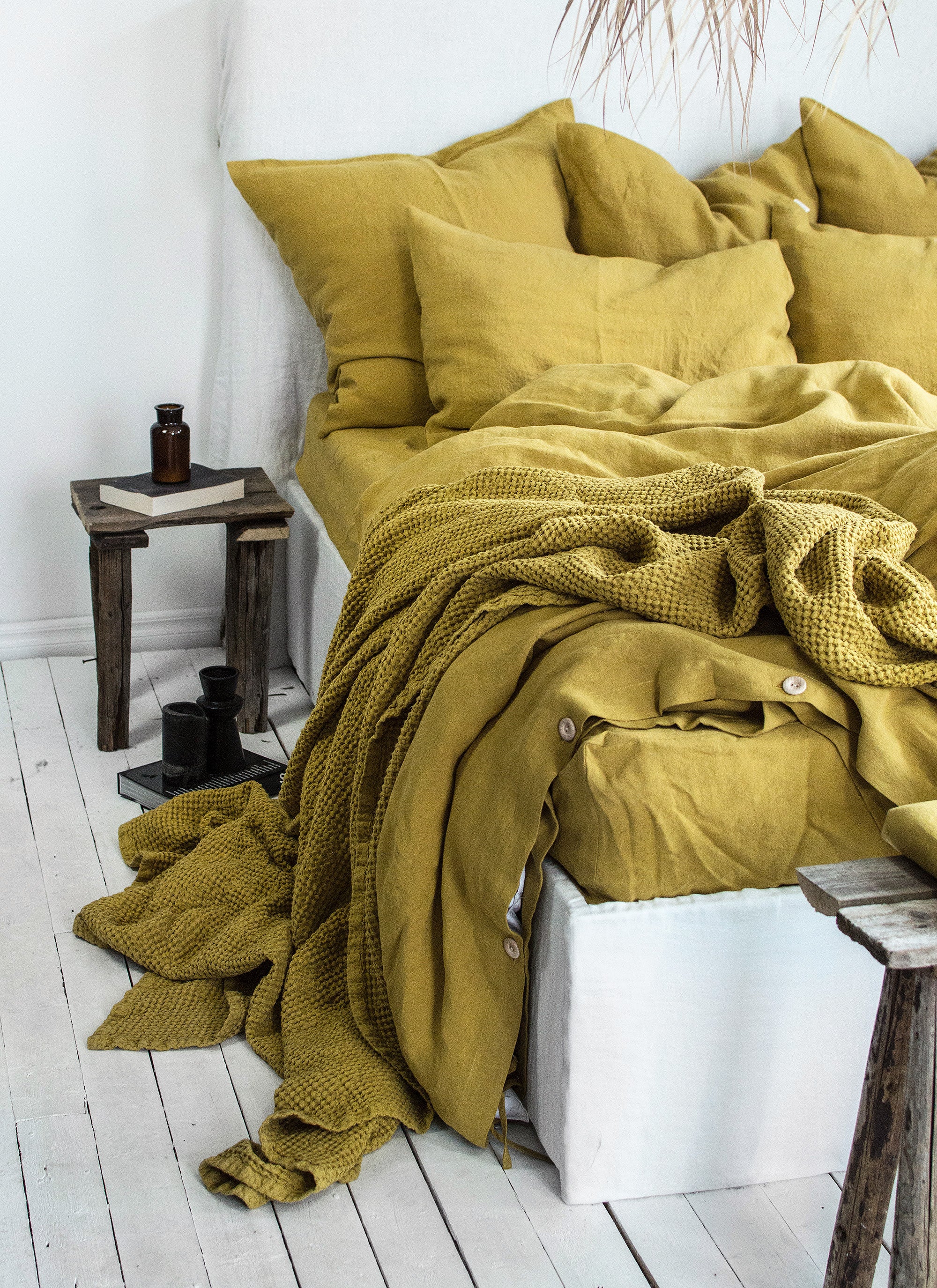 Linen Flat Sheet in Yellow Ochre