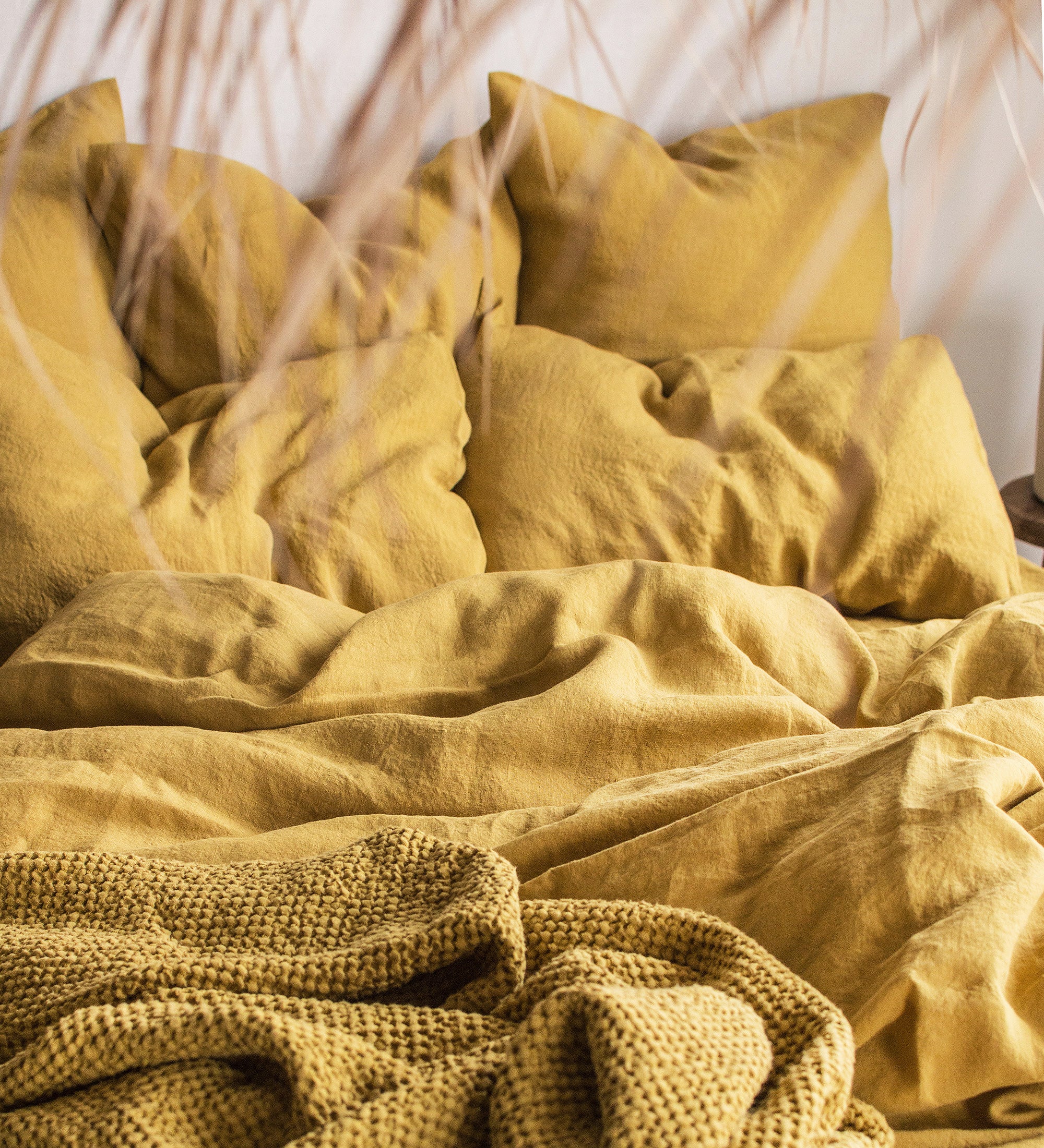 Linen Flat Sheet in Yellow Ochre