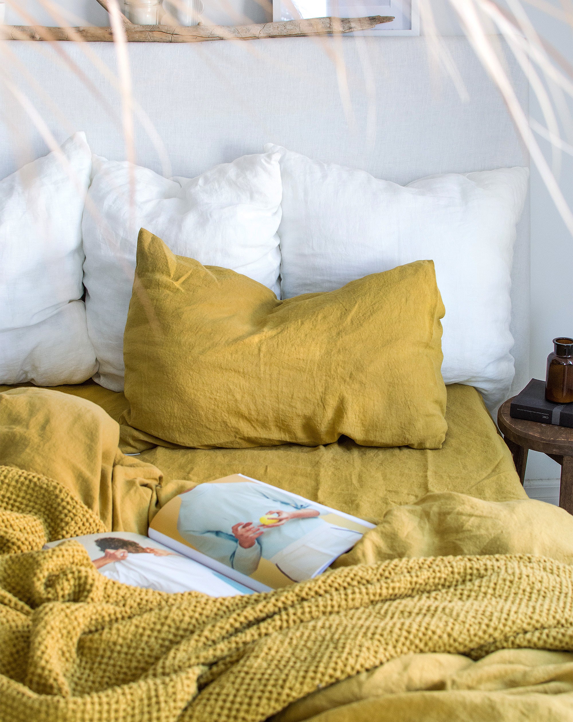 Linen Pillowcase in Yellow Ochre