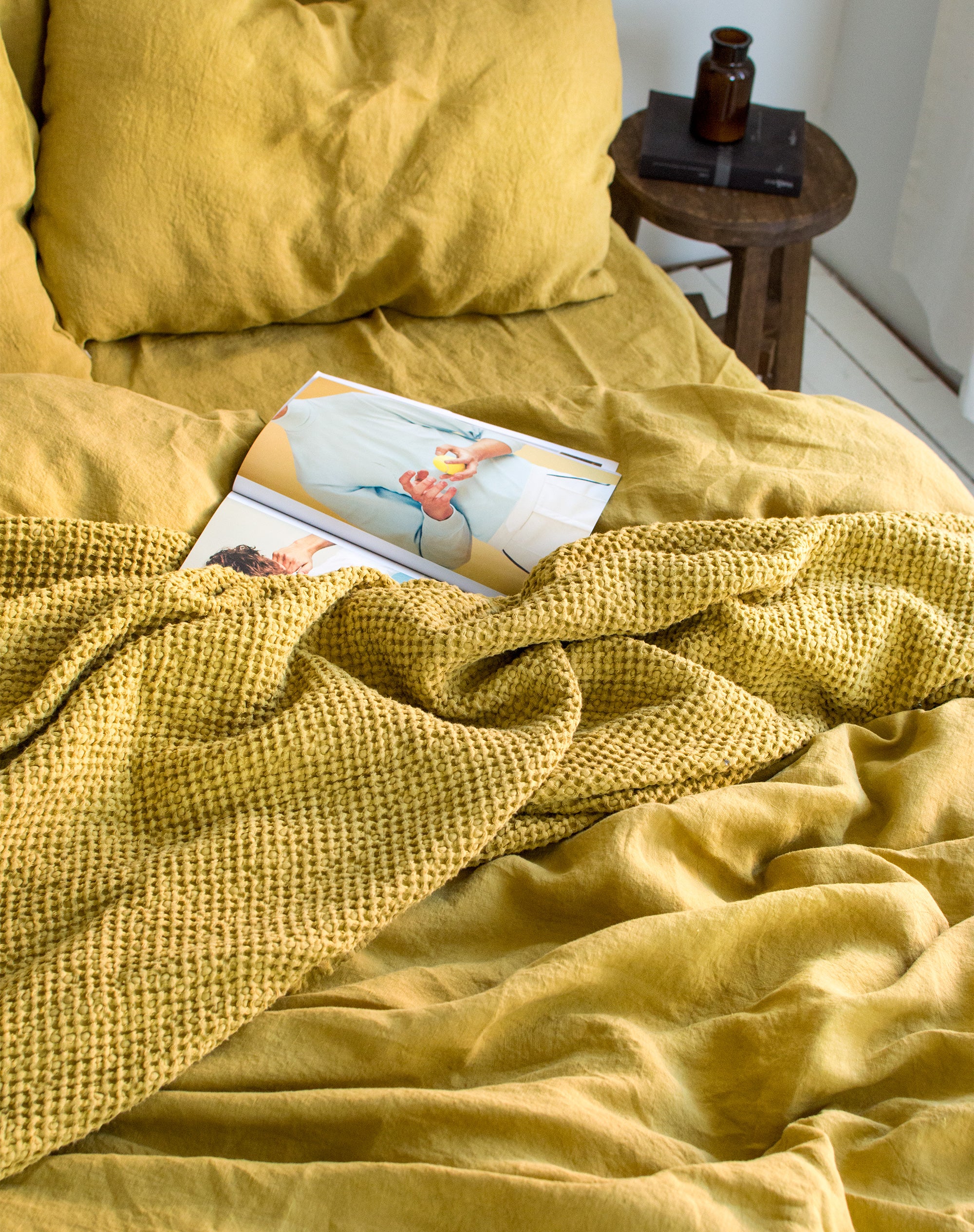 Linen Flat Sheet in Yellow Ochre