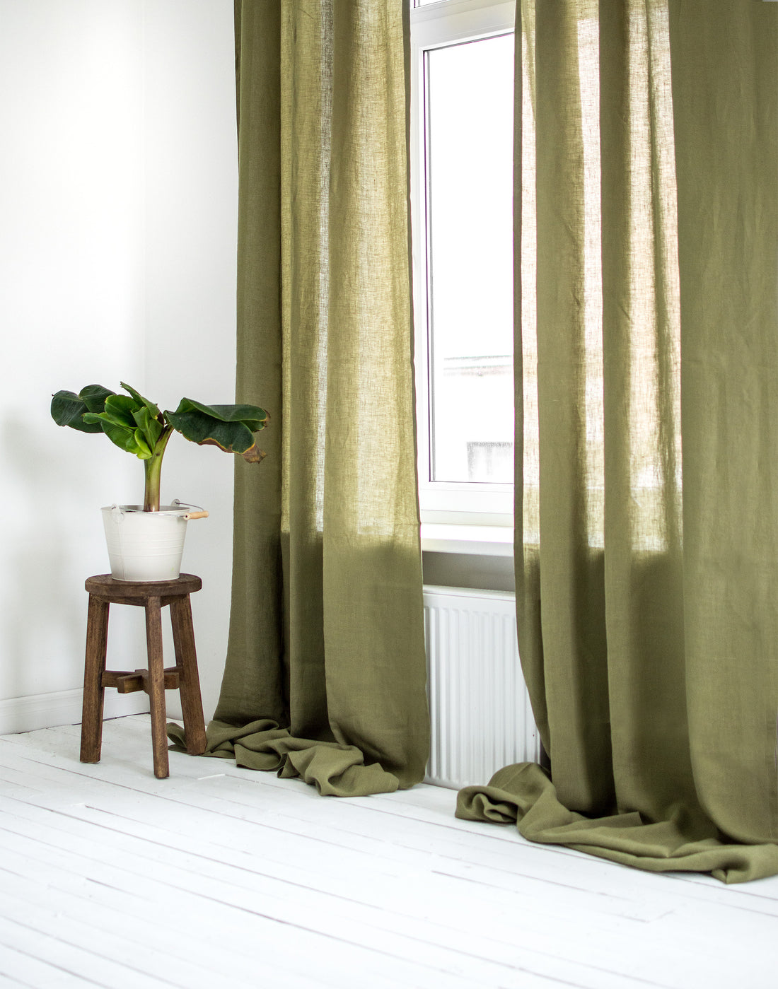 Linen Curtains in Olive Green