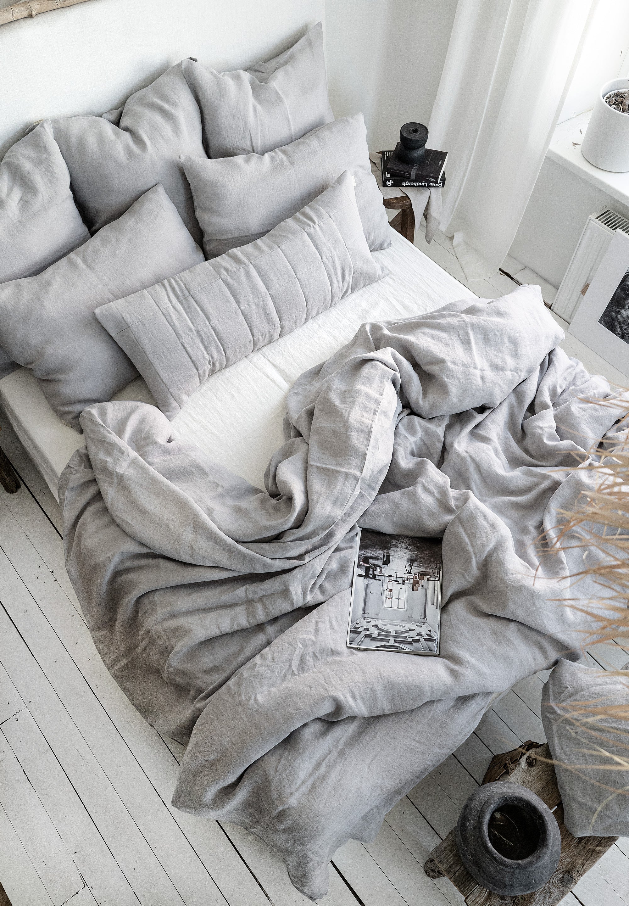 Linen Flat Sheet in Cloud Gray