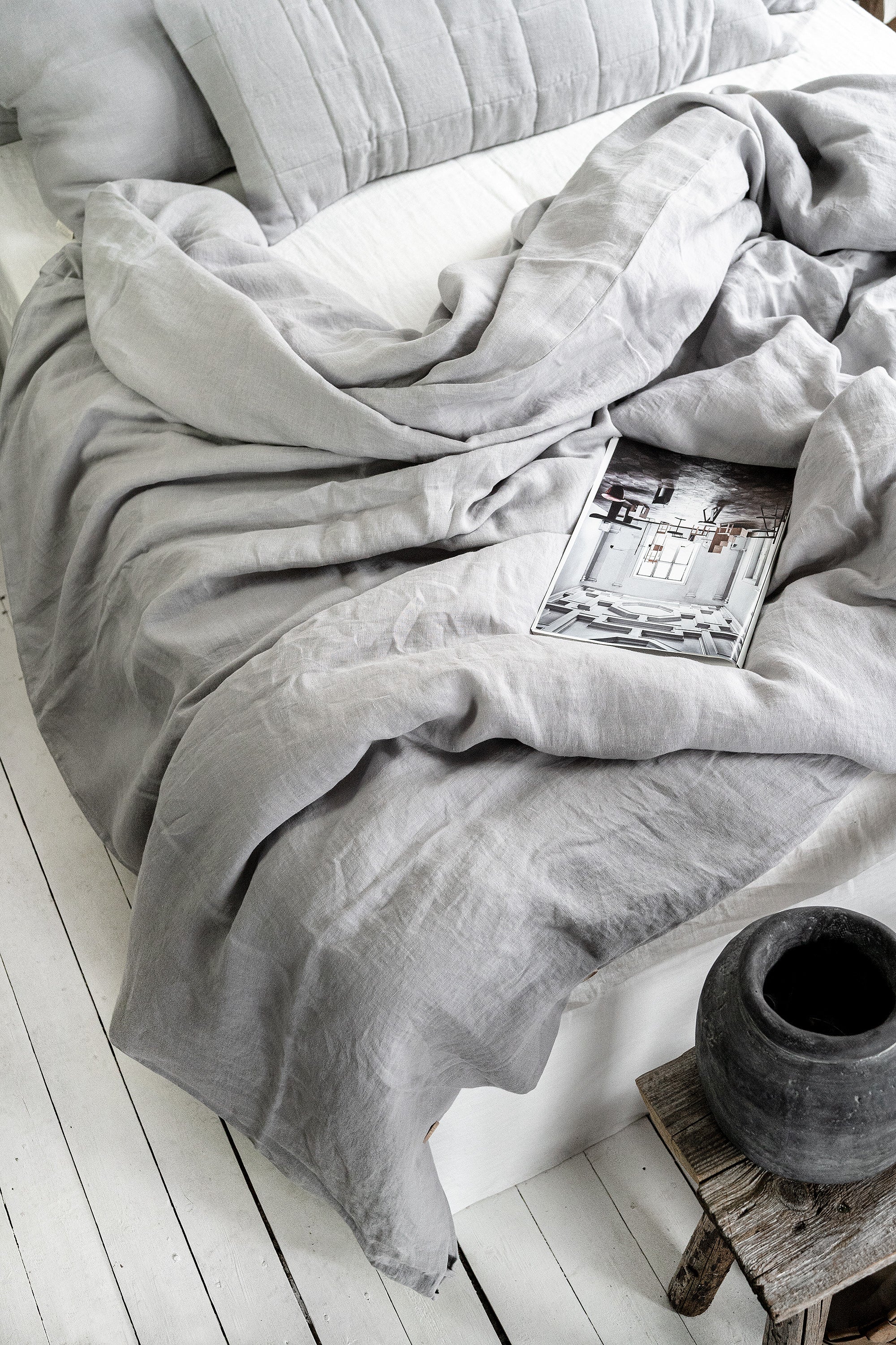 Linen Flat Sheet in Cloud Gray
