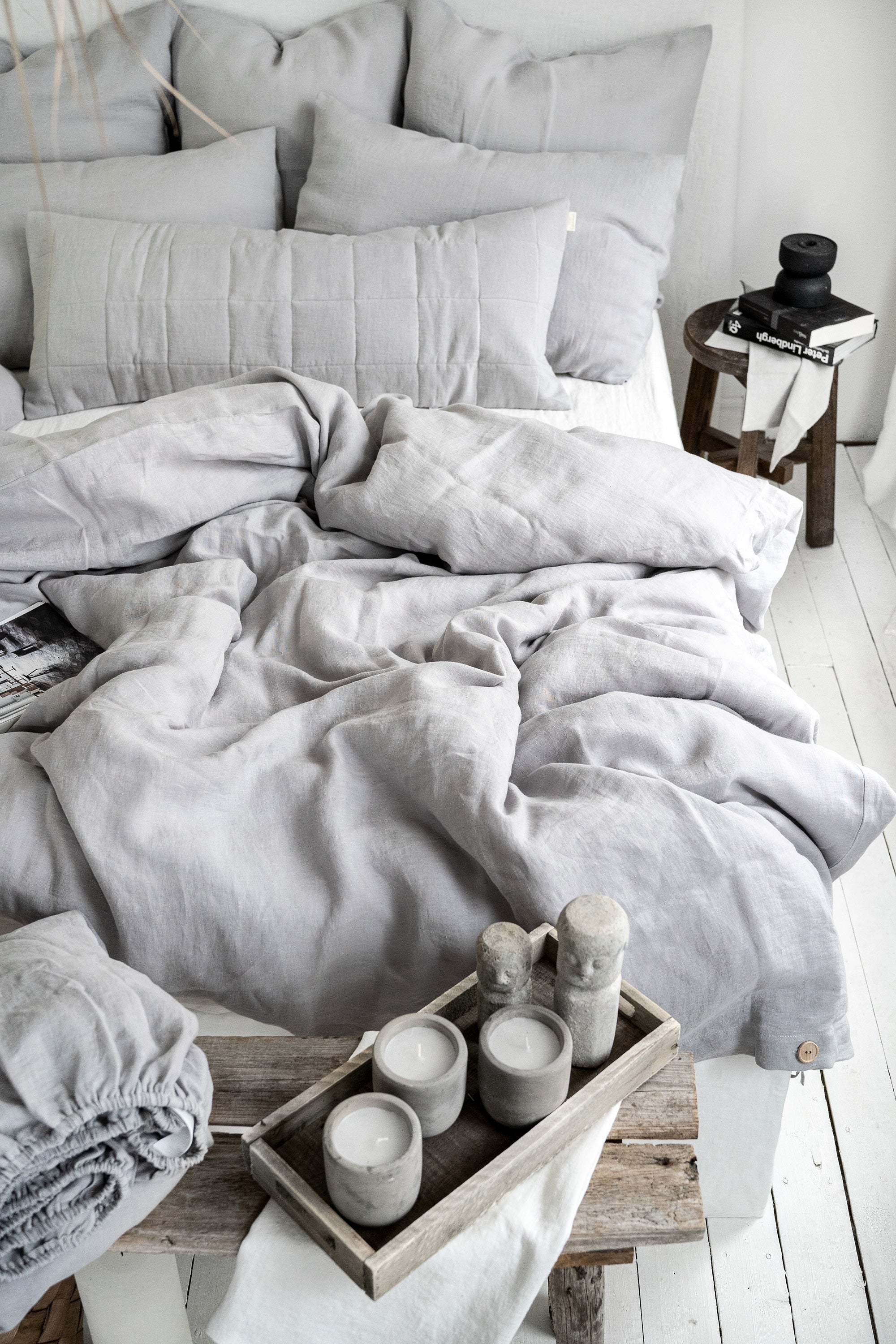 Linen Flat Sheet in Cloud Gray
