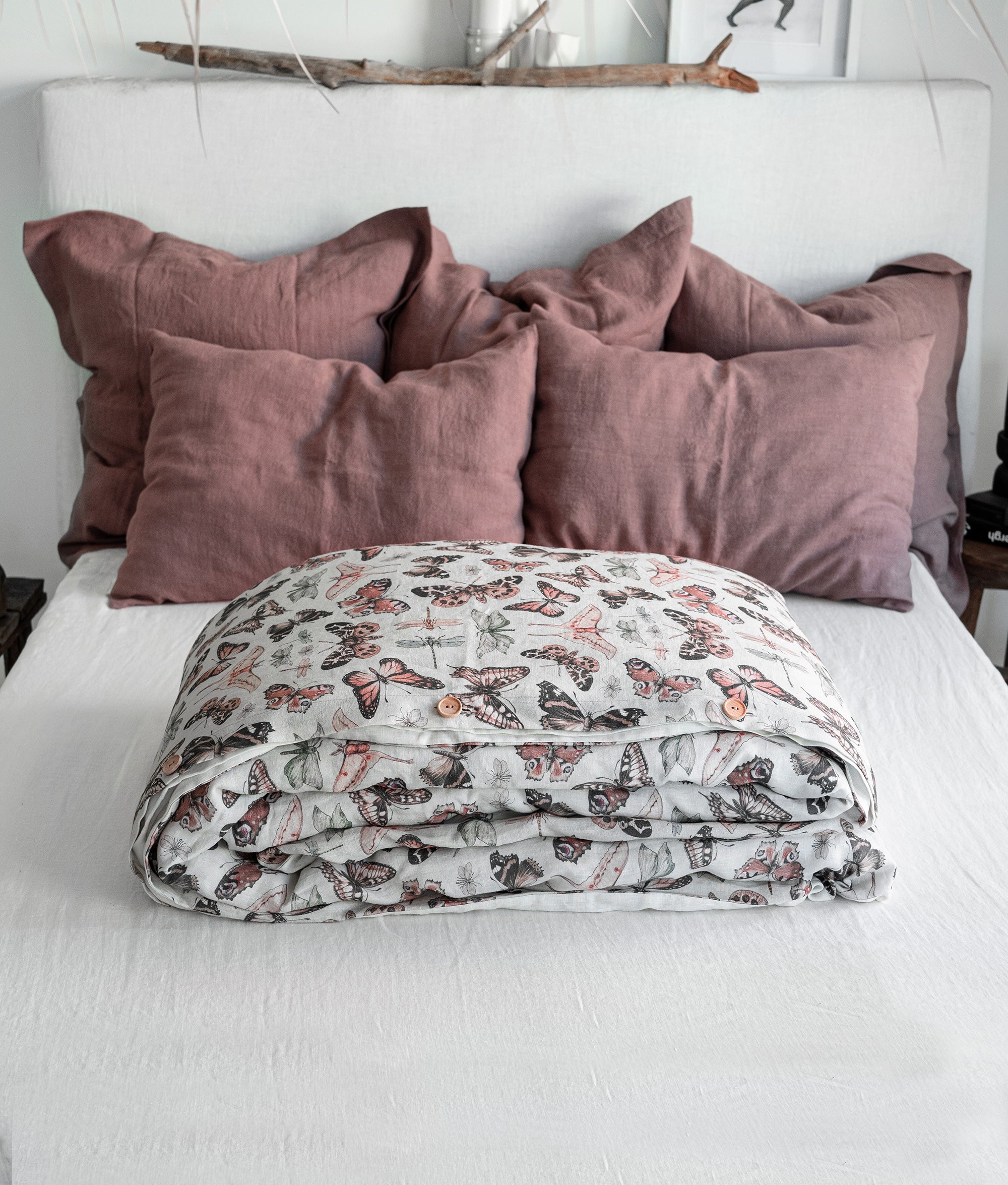 Linen Duvet Cover in Butterfly pattern