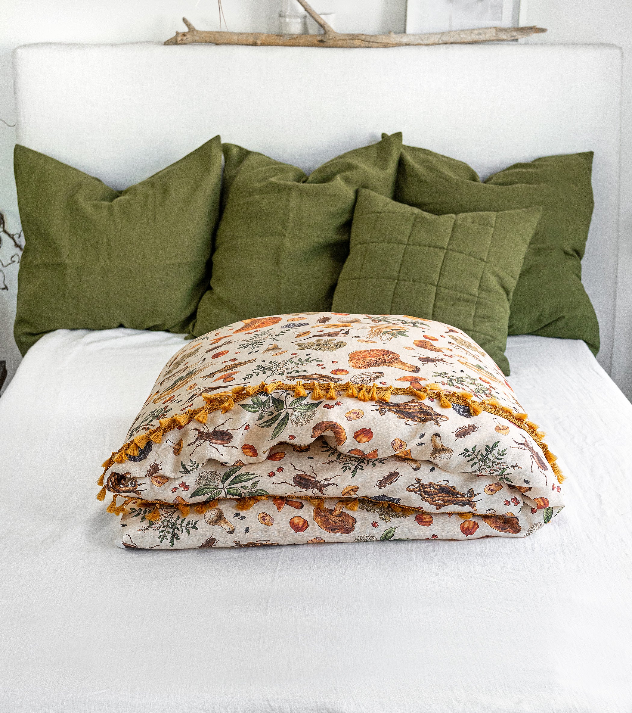 Linen Duvet Cover in Mushroom pattern